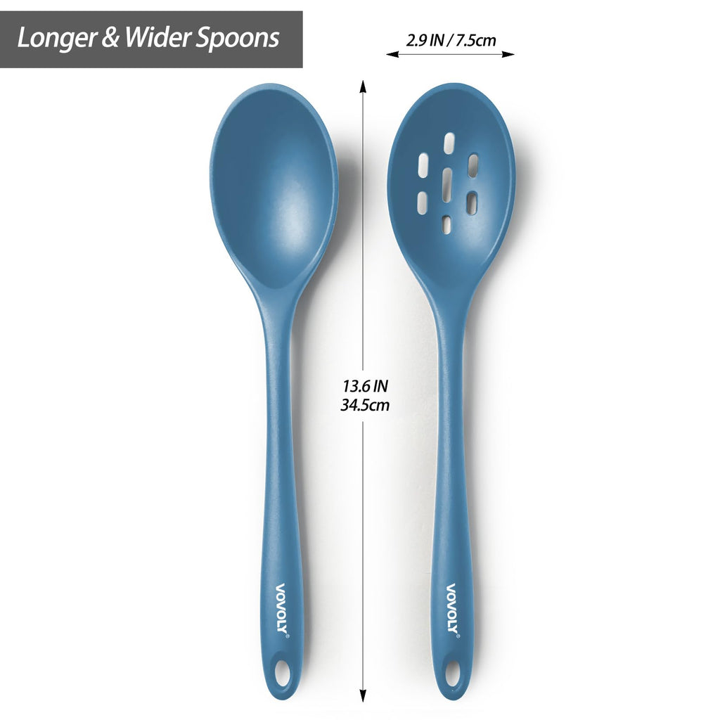 Silicone Spoons for Cooking - Extra Large Kitchen Spoons for Mixing, Serving, & Stirring - 600°F Heat-Resistant Non Stick Utensils Ladle & Skimmer- Dishwasher Safe, Black