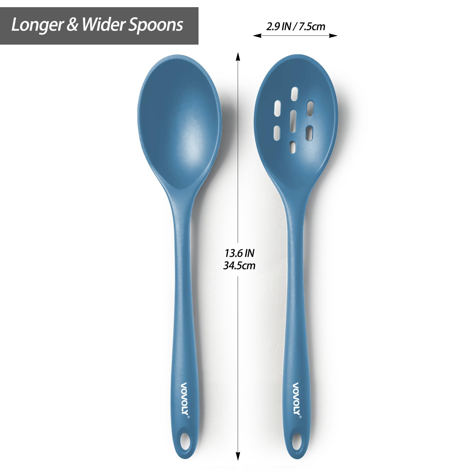 Silicone Spoons for Cooking - Extra Large Kitchen Spoons for Mixing, Serving, & Stirring - 600°F Heat-Resistant Non Stick Utensils Ladle & Skimmer- Dishwasher Safe, Black