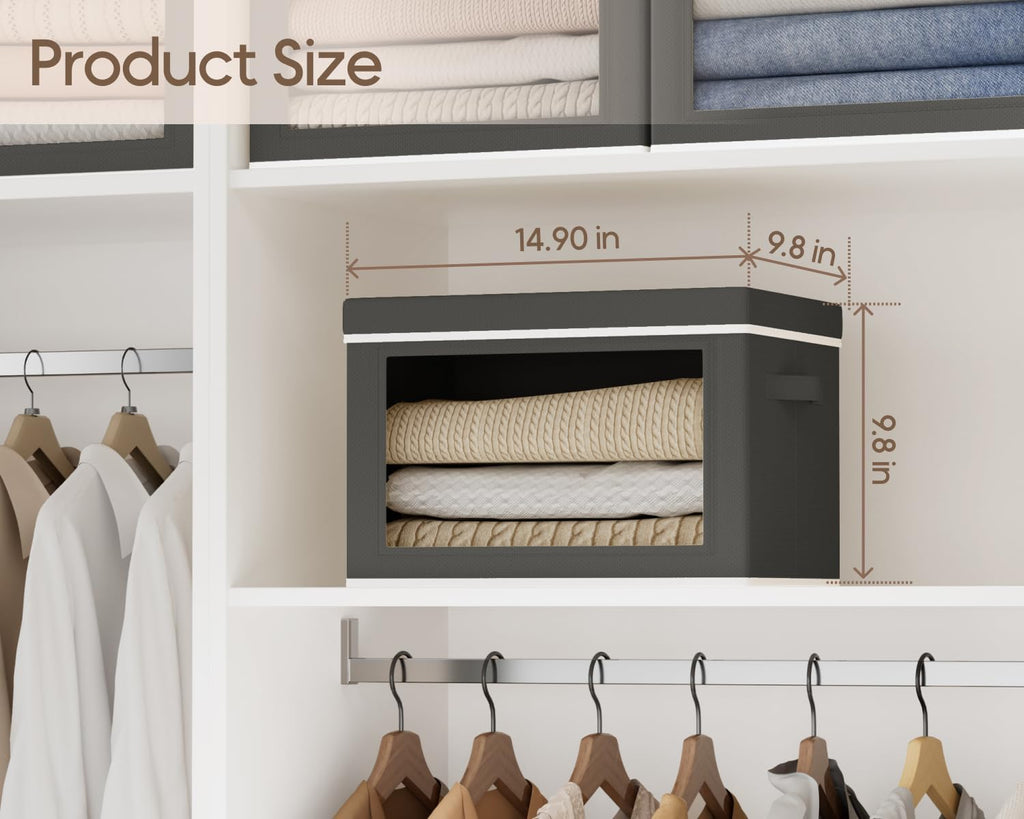 Homsorout Collapsible Storage Bins with Lids - Stackable Storage Containers with Window, 6 Pack Fabric Organizing Bins for Closet, Home & Office Organization Baskets, Beige, 14.9" x 9.8" x 9.8"