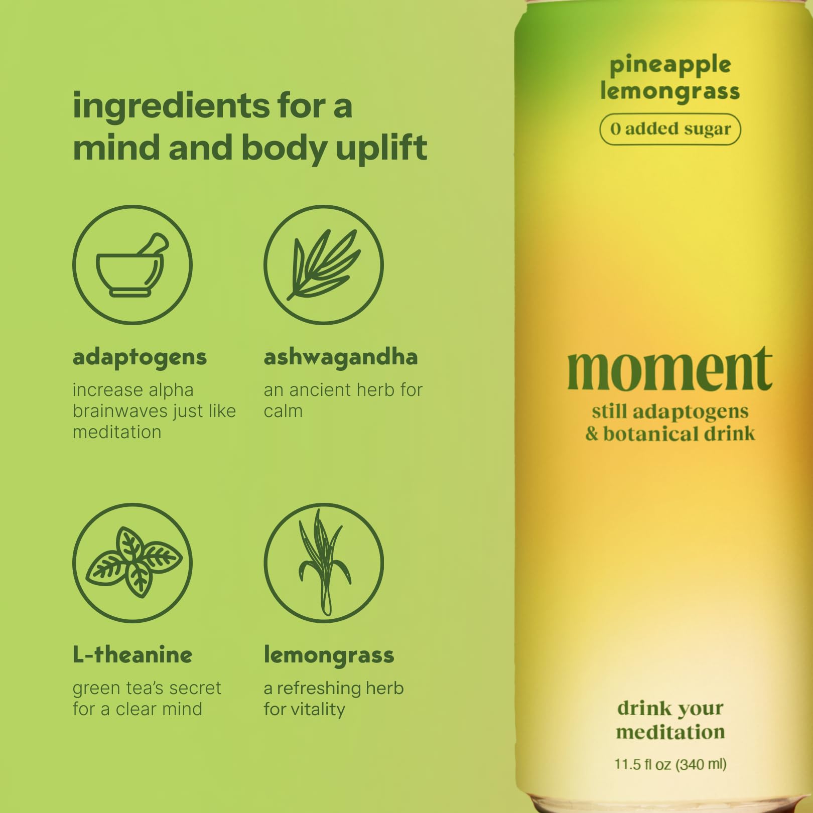 Moment Botanical Tea (Shark Tank) - Non Carbonated - Calm, Clarity & Relaxation with L-Theanine & Ashwagandha - Non Alcoholic Drinks - Sparkling Adaptogen Drink - 0 Sugar 0 Caffeine - 12 Pack 11.5 fl oz