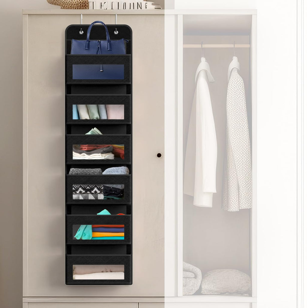 Simple Houseware 6 Clear Window Pocket Over Closet Door Storage Hanging Organizer for Bedroom, Bathroom, Pantry, Beige