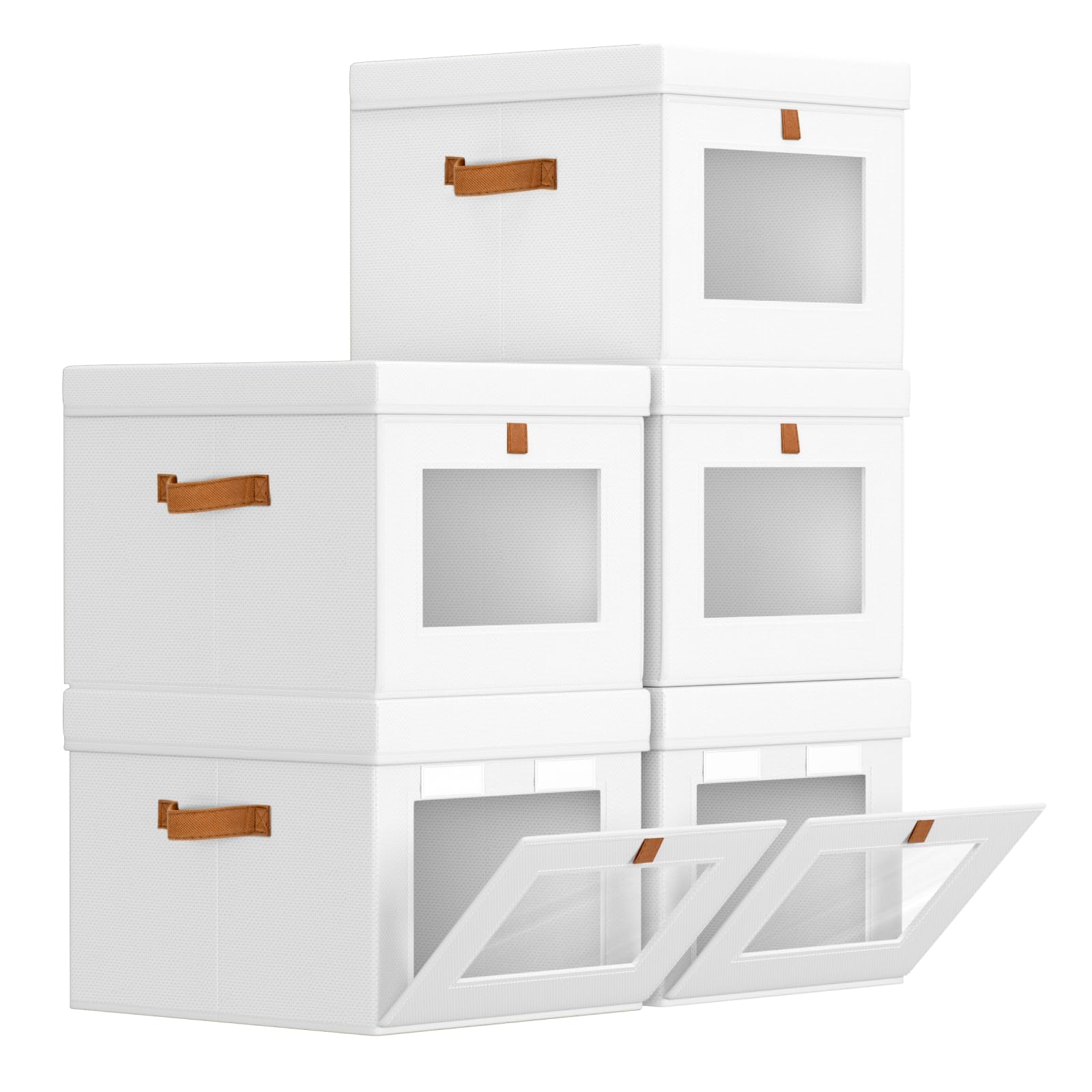 Homsorout Large Storage Bins with Lids - Front Opening Fabric Storage Bins, Flap Closet Organizer with Handles, Collapsible Boxes with Lid, Decorative Basket for Home, Dorm, 2 Pack, Beige