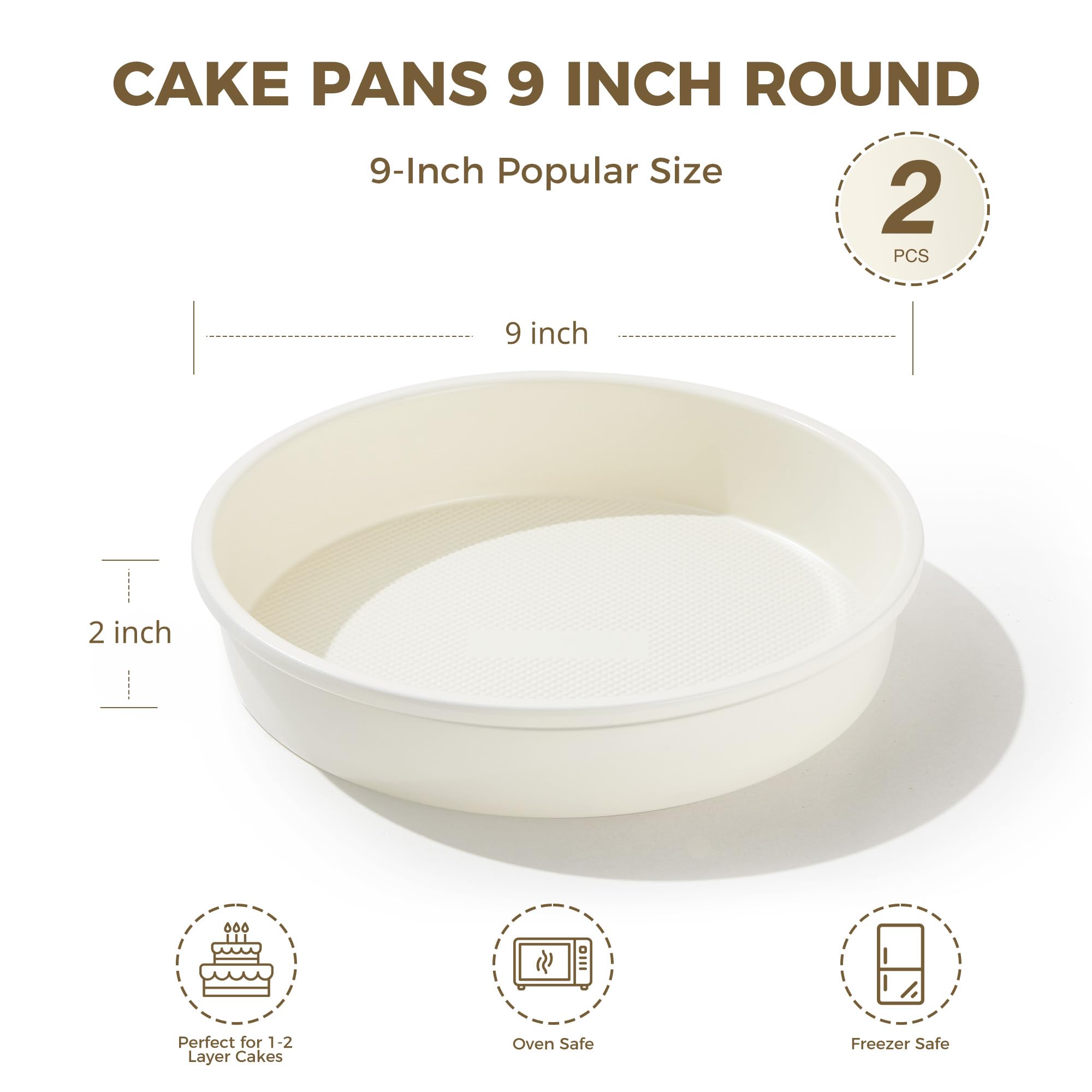 HONGBAKE Nonstick Ceramic 9 Inch Round Cake Pan Set of 2, Heavy-Duty Aluminized Steel round cake pans with Diamond Texture, Non-Toxic Cake Molds, Cake Pans Sets for Baking Cheesecake, Cream