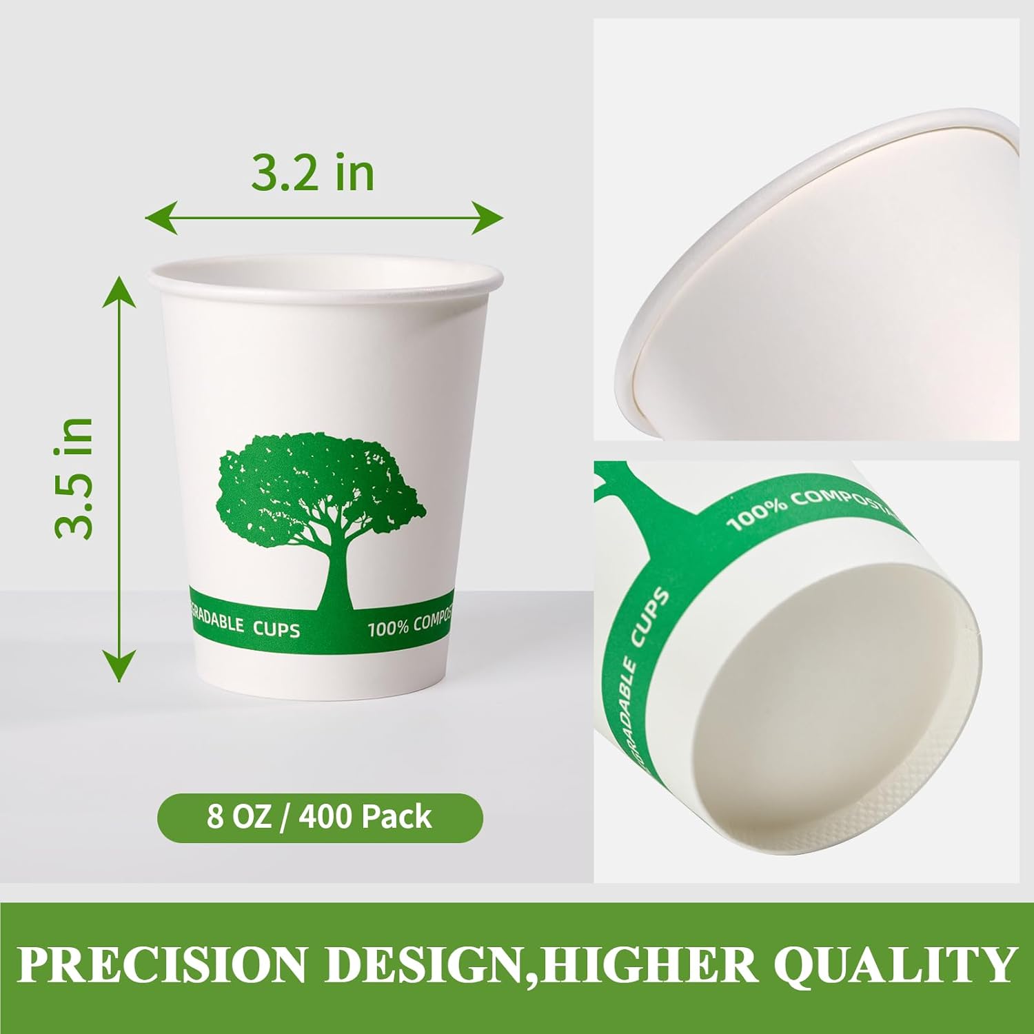Vplus 150 Pack Compostable Disposable Paper Plates 10.25 inch and 400 Pack 8 oz Compostable Paper Cups