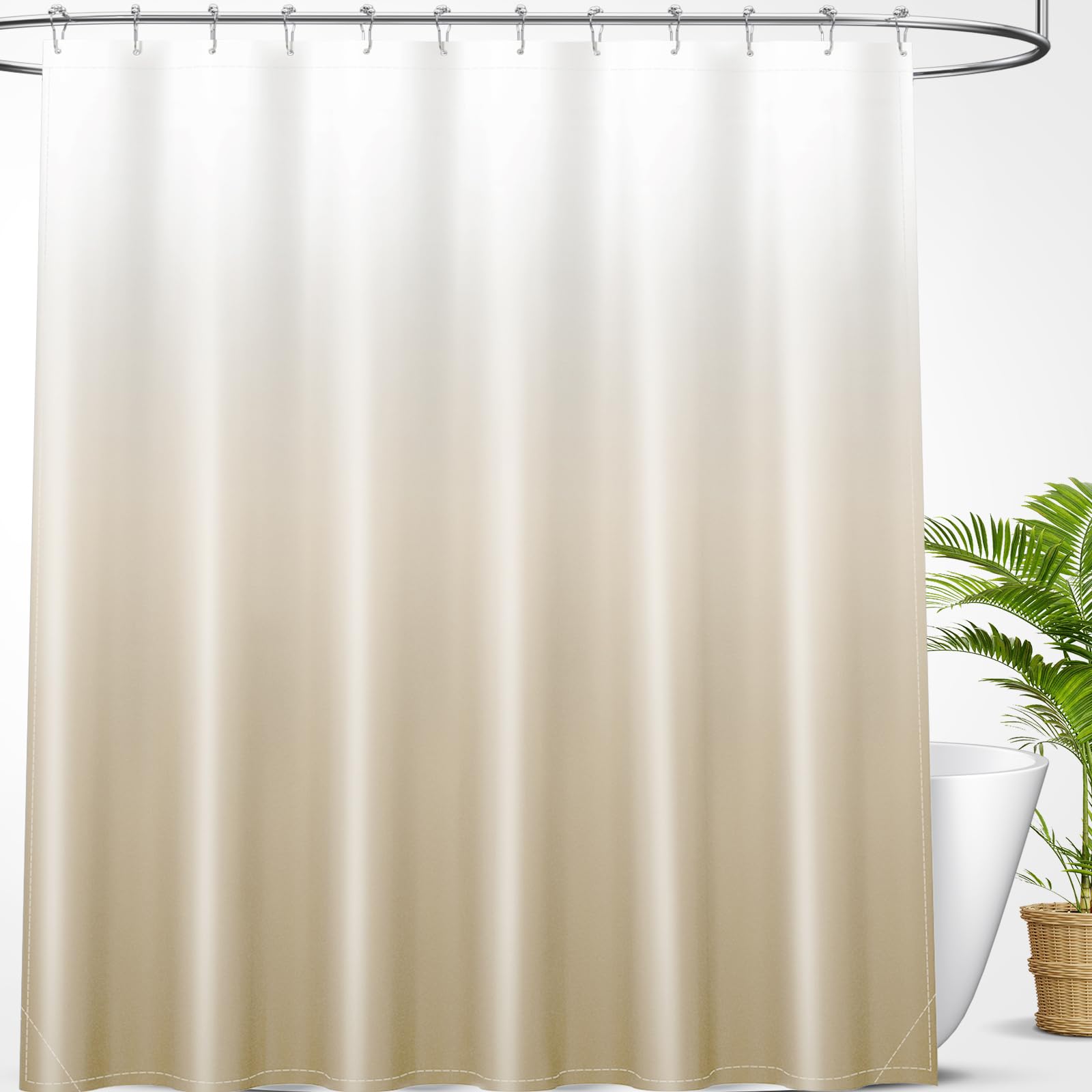 OLANLY Luxury Black and Grey Ombre Shower Curtain Sets with 12 Hooks, Waterproof and Washable Decorative Shower Curtains for Bathroom, 72x72 Inches