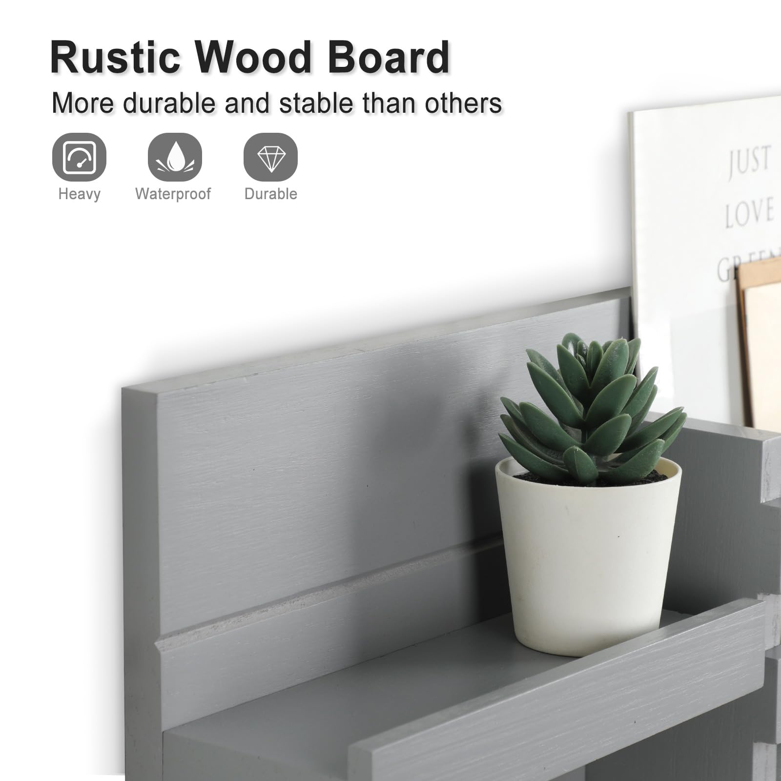Mail Organizer for Wall Mount – Key Holder with Shelf Includes Letter Holder and Hooks for Coats, Dog Leashes – Rustic Wood with Flush Mounting Hardware (16.5” x 8.7” x 3.5”)
