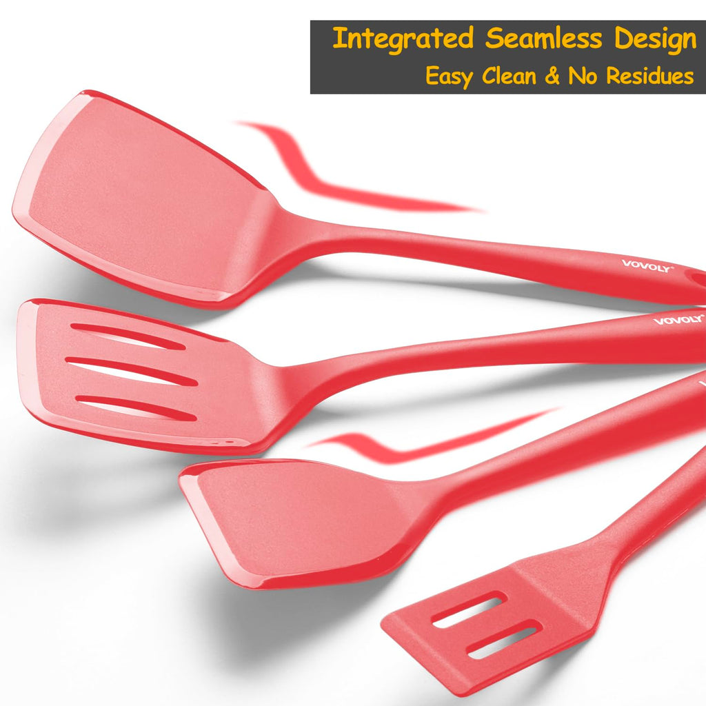 Silicone Spatula Set, 600°F Heat Resistant Silicone Spatula Turner Flipper for Cooking, Non Stick and Non Scratch Kitchen Utensils for Eggs & Pancakes, 4 Pack, Black