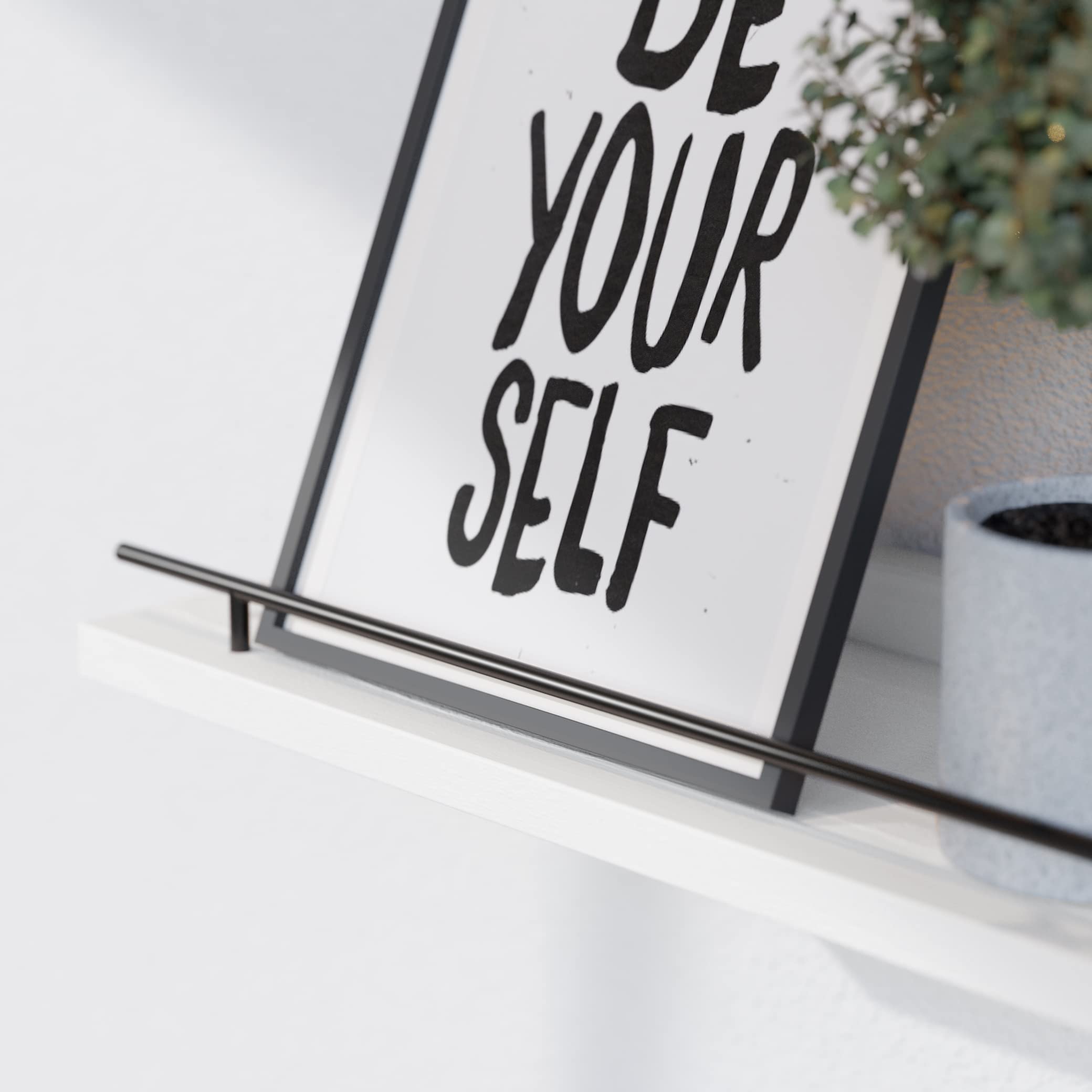WOPITUES Floating Shelves with Black Metal Guardrail, Shelves for Wall Decor Set of 3, Wall Shelves for Bedroom, Bathroom, Kitchen, Living Room, Plants, Picture Frames, Art- Black