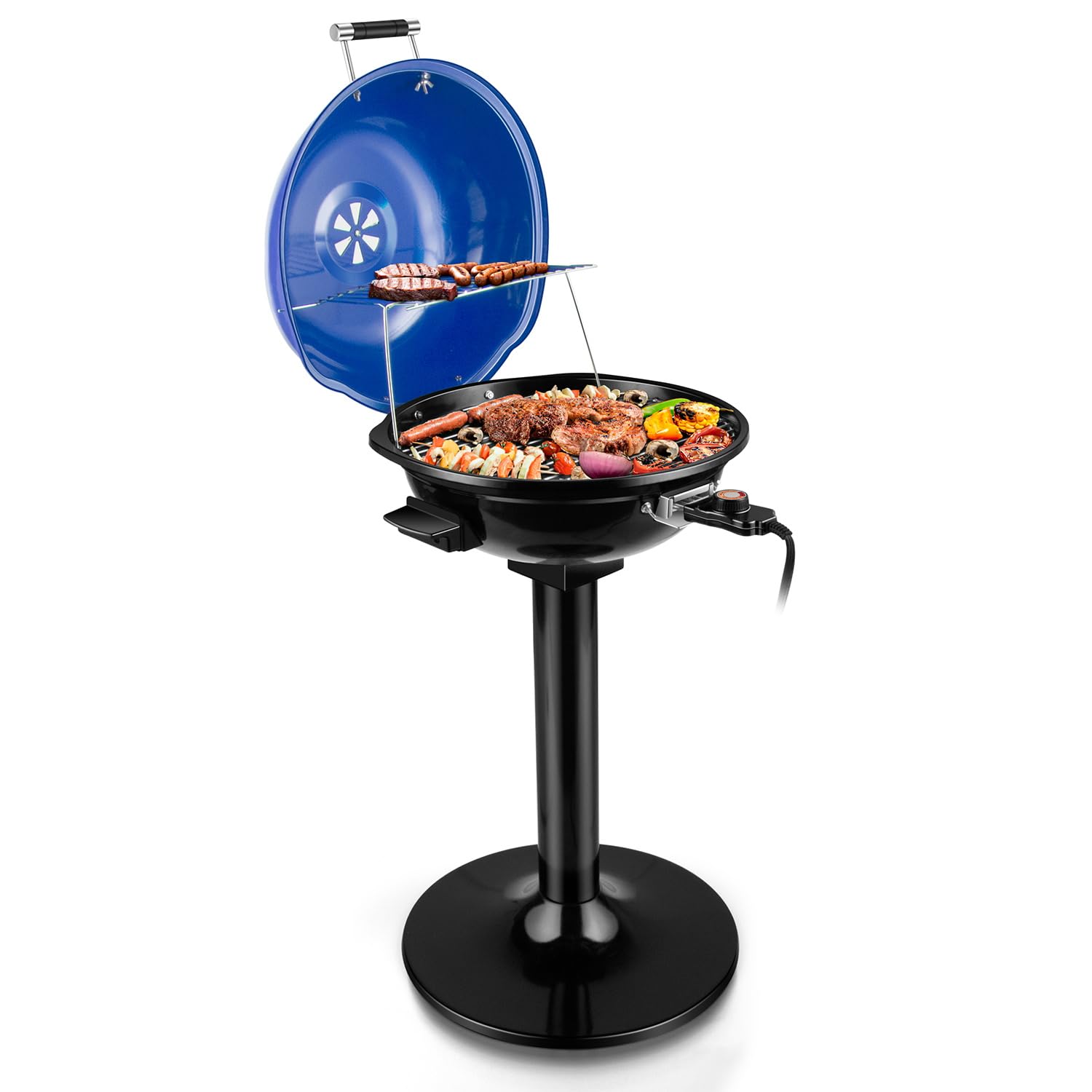 Electric Grill, Techwood Indoor/Outdoor Electric BBQ Grill, 1600W Portable Removable Stand Grill with Adjustable Heat & Drip Tray, Double Layer Design for Party, Patio & Backyard (Black)