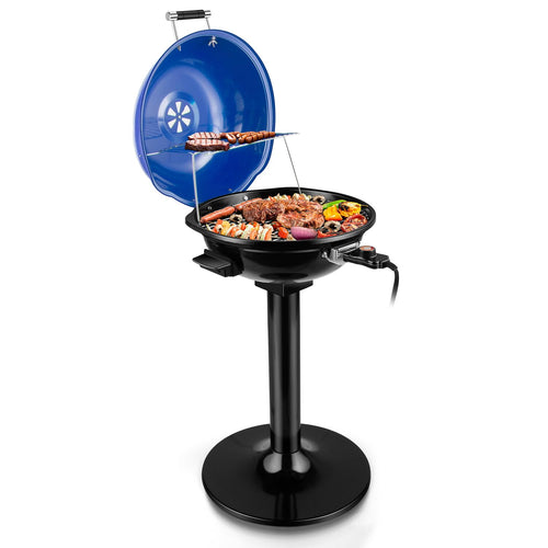 Electric Grill, Techwood Indoor/Outdoor Electric BBQ Grill, 1600W Portable Removable Stand Grill with Adjustable Heat & Drip Tray, Double Layer Design for Party, Patio & Backyard (Black)