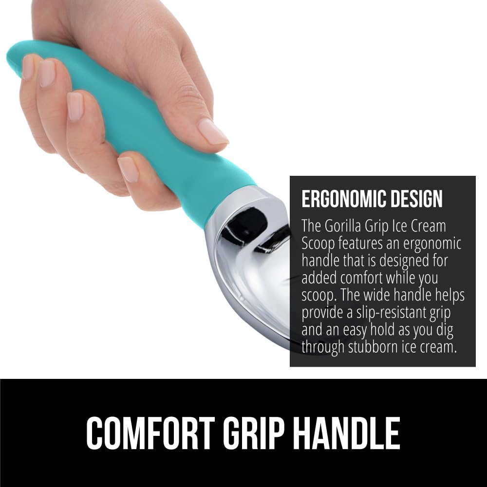 GORILLA GRIP BPA-Free Heavy Duty Ice Cream Scoop, Comfortable Ergonomic Handle, Professional Grade Scooper for Perfect Round Scoops, Spoon Frozen Hard Gelato, Sorbet, Cookie Dough, Kitchen Tool, Black