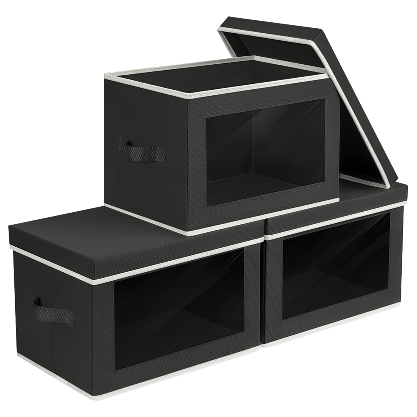Homsorout Storage Bins with Lids - Fabric Closet Storage Bins with Window, Collapsible Baskets for Shelves 4 Pack, Home Decorative Boxes for Clothes, Closet, Office, Grey