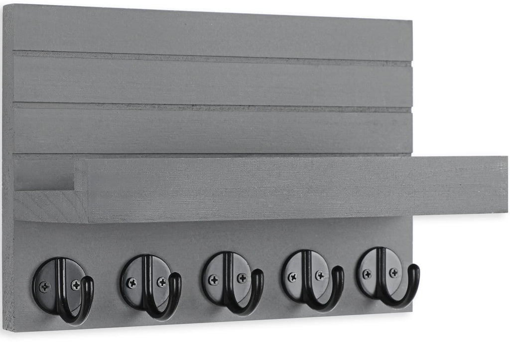 Key Holder for Wall, Decorative Key and Mail Holder with Shelf Has Large Hooks for Bags, Coats, Umbrella – Paulownia Wood Key Hanger with Mounting Hardware (9.8”W x 6.7”H x 4.2”D)