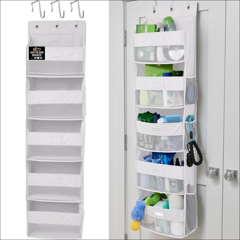 GORILLA GRIP Over the Door Shoe Organizer, 24 Large Breathable Mesh Pockets, Space Saving Hanging Storage Holder, Closet Rack Hanger Holds Up to 40 lbs, Hangs on Closets for Shoes, Accessories, Black