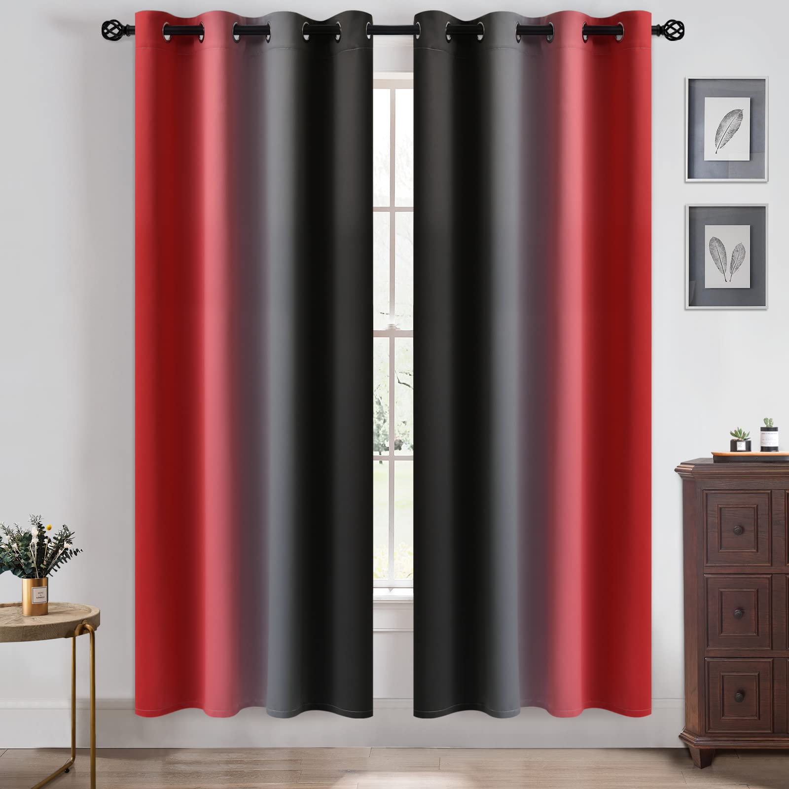 Yakamok Blue and Greyish White Ombre Curtains, Room Darkening Gradient Color Curtains for Bedroom, Light Blocking Thermal Insulated Window Drapes for Living Room(2 Panels, 52x84 Inch)
