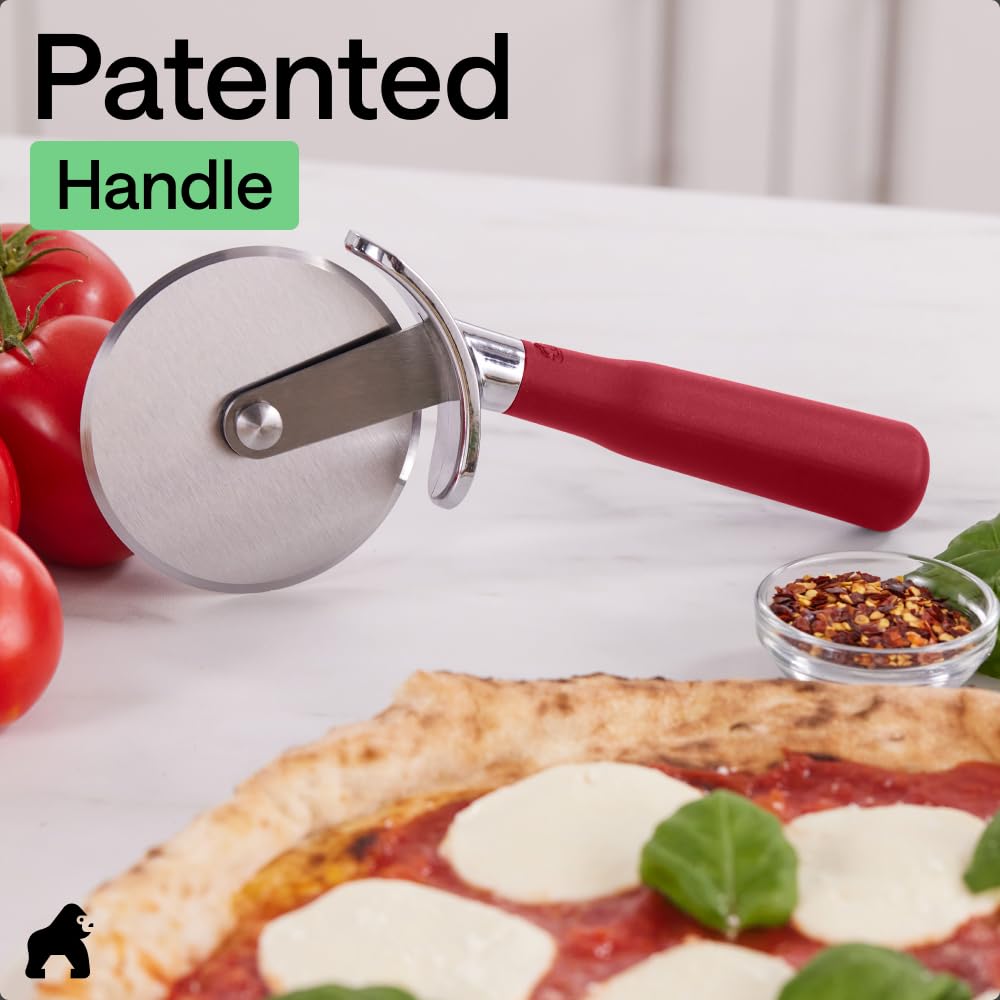 GORILLA GRIP BPA-Free Large Pizza Cutter Wheel, 9 Inch, Sharp Stainless Steel Blade, Slip Resistant Handle with Thumb Guard Protection, Slice Thick or Thin Pizzas, Pie, Pastries in Seconds, Black