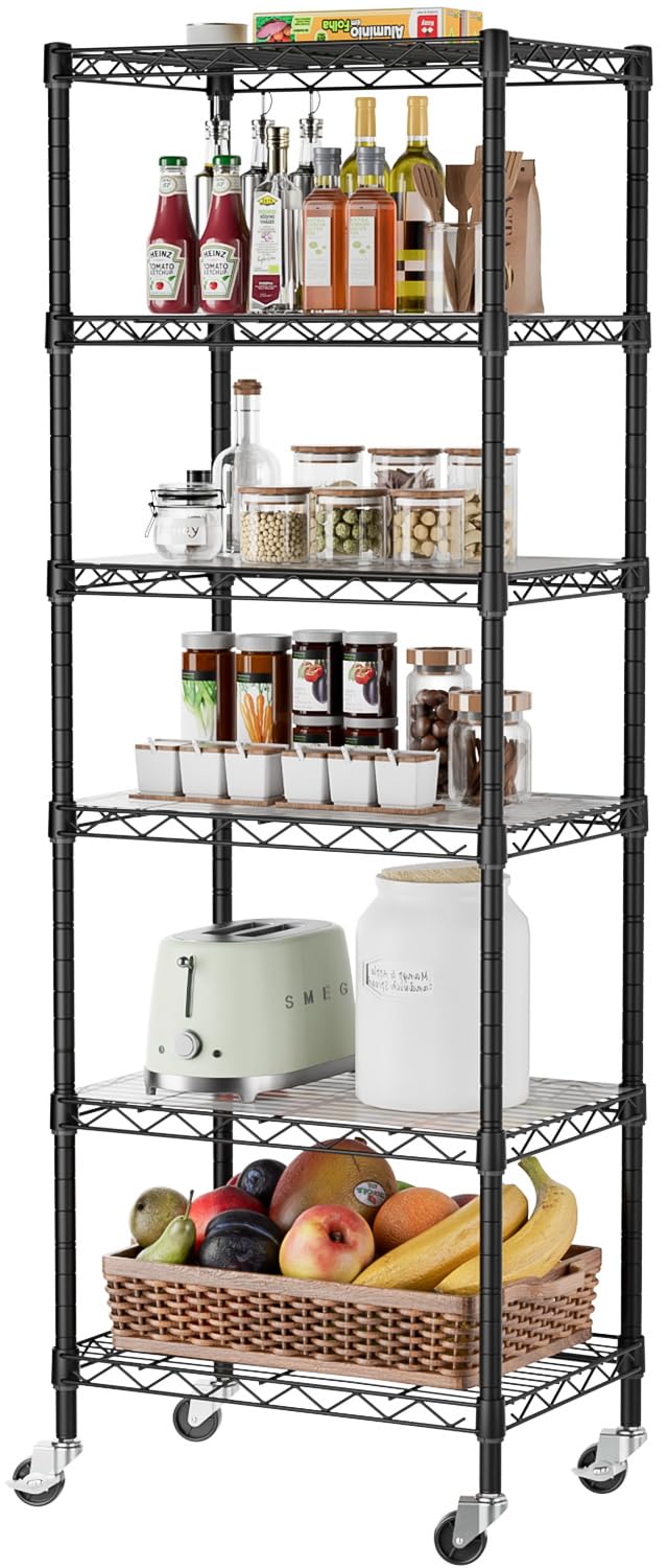 SINGAYE 3 Small Shelves Storage Shelf Wire Shelving Unit Metal Shelf Adjustable Organizers Storage Shelving with Wheels for Bathroom Laundry Room Kitchen Pantry11.5”D x 17.5”W x 30.5”H White