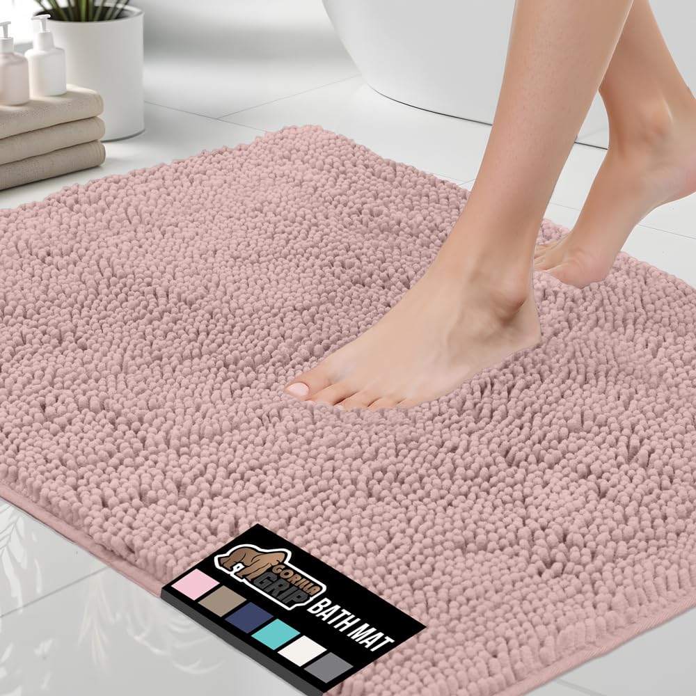 GORILLA GRIP Bath Rug Mat, Thick Soft Absorbent Chenille, Quick Dry Microfiber Mats, Rubber Backing Washable Shower Floor Rugs, US Designed Bathroom Bathmat Home Decor Accessories, 24x17, Grey