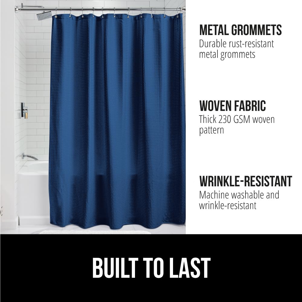 GORILLA GRIP Waffle Shower Curtain, Thick Weighted Fabric, Wrinkle and Rust Resistant, Classic Hotel Quality Design, Heavy Duty Long Curtains for Bathroom Showers, Bath Tubs, Machine Wash, 72x72 White