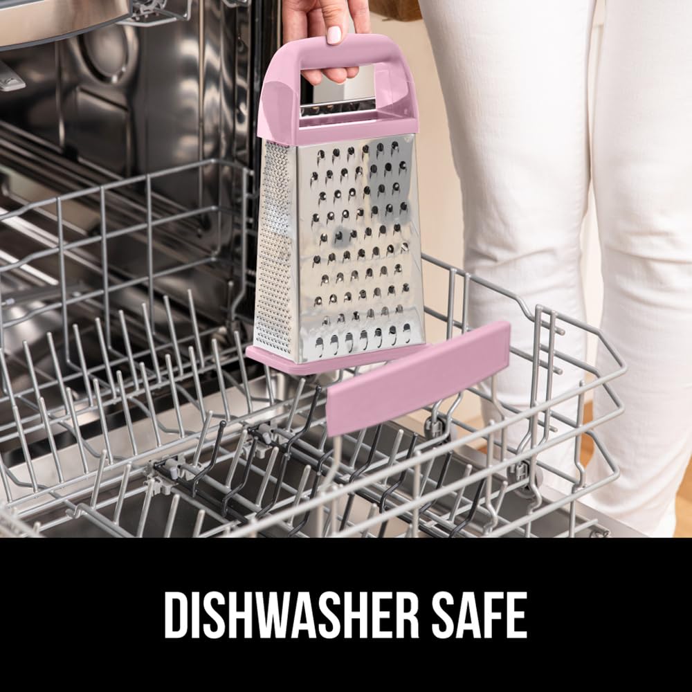 GORILLA GRIP 4-Sided Stainless Steel Cheese Grater With Container, 100% BPA-Free Box Grater, Slip Resistant Base and Handle, Grate Parmesan, Hard Cheeses, Shred Vegetables, Dishwasher Safe, Black