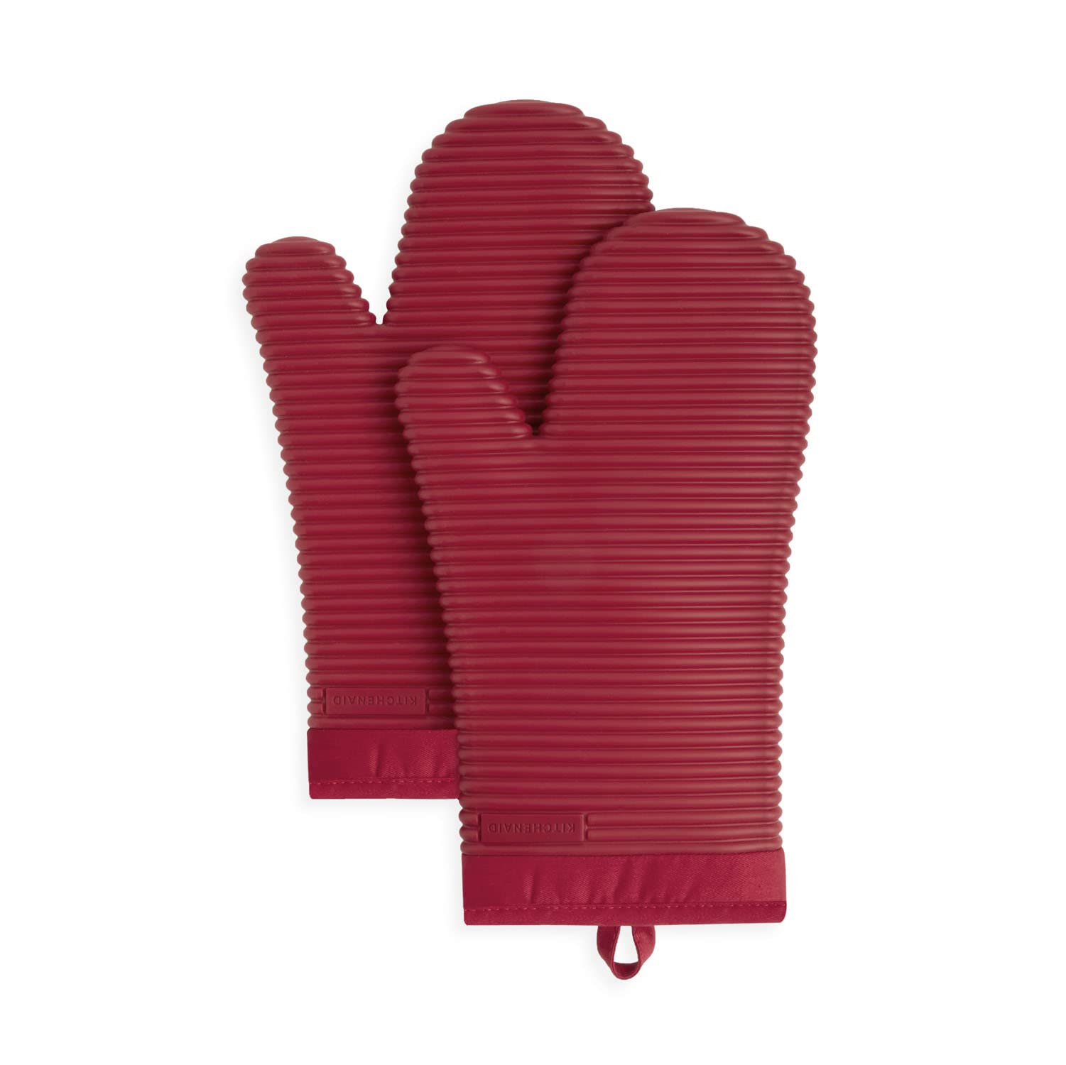 KITCHENAID Ribbed Soft Silicone Oven Mitt 2-Pack Set, 7.5"x13", Milkshake