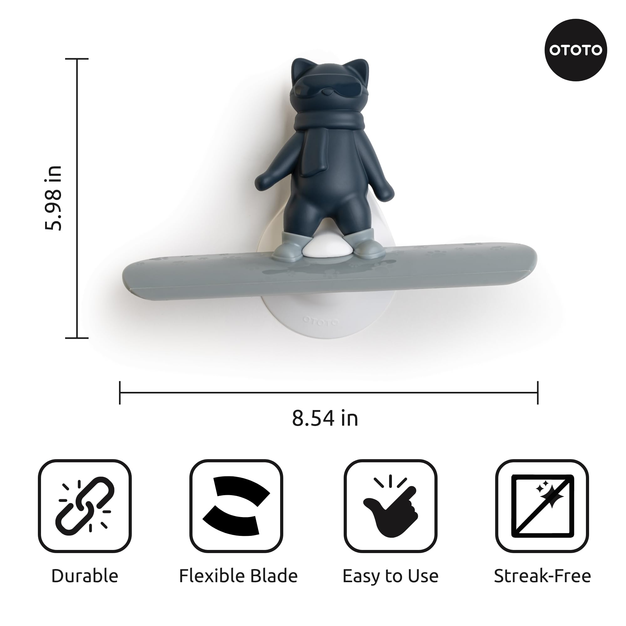 OTOTO Chill Cat Squeegee - Cute Kitchen Accessories, Cute Bathroom Decor, Black Bathroom Accessories, Shower Accessories, Shower Squeegee for Glass Doors, Small Bathroom Squeegee, Cat Gifts