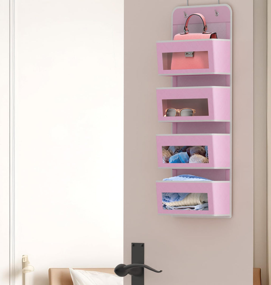 Simple Houseware 6 Clear Window Pocket Over Closet Door Storage Hanging Organizer for Bedroom, Bathroom, Pantry, Beige