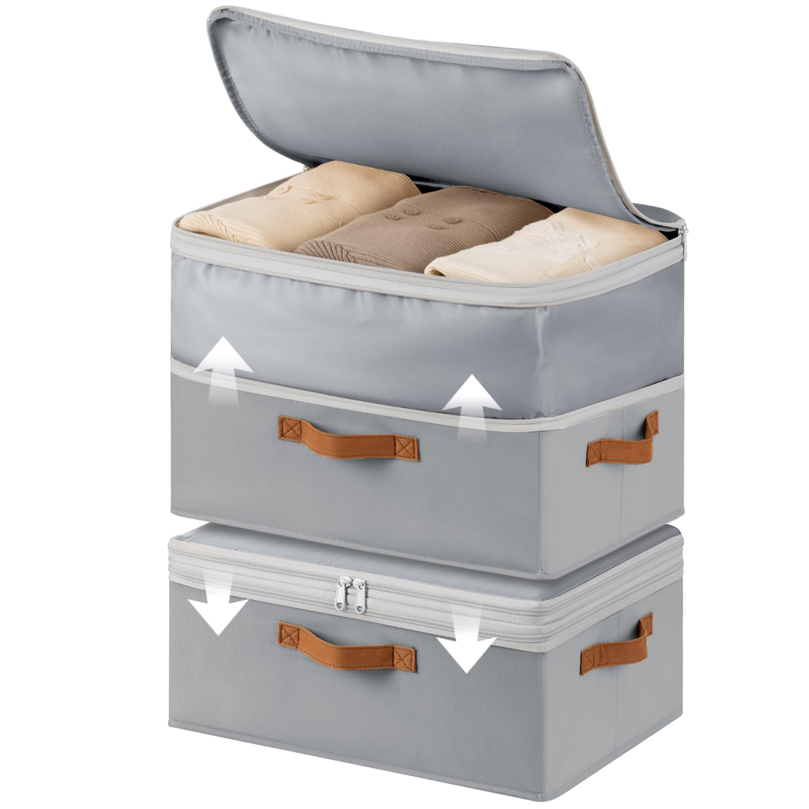 Homsorout Large Closet Storage Bins - Compression Organizer Bins, Stackable Closet Organizer, Expandable Under Bed Storage Containers for Clothes, Towels, Sheet, 2 Pack, Beige