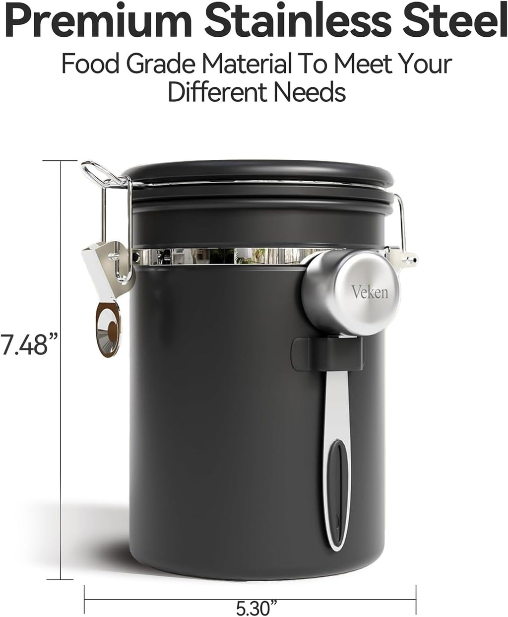 Veken Coffee Canister with Window,Airtight Stainless Steel Kitchen Food Storage Container, Date Tracker & Scoop for Grounds Coffee, Beans, Tea,Flour,Cereal,Sugar,22OZ,Copper