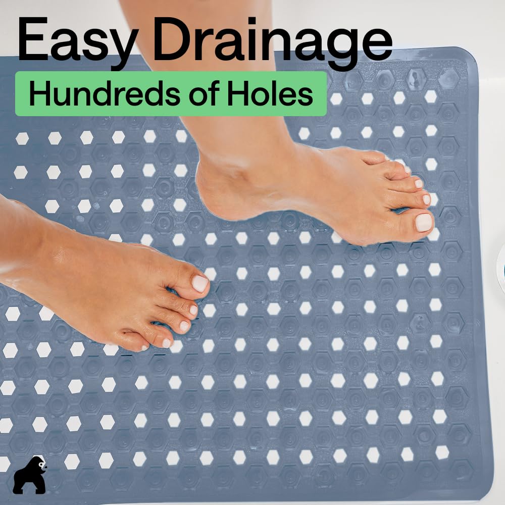 GORILLA GRIP Patented Bath Tub Shower Mat, Machine Washable Bathtub Floor Liner Mats, Suction Cups and Drain Holes to Keep Tubs Clean, Soft on Feet, Bathroom Essentials, 35x16 Inch, Clear
