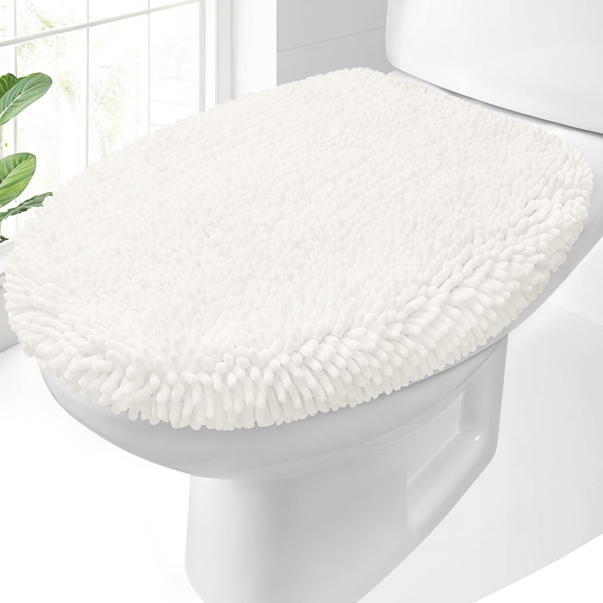 OLANLY Soft Chenille Bathroom Toilet Lid Cover, Machine Washable Seat Covers, 17.5x15, Stays in Place Rubber Backing, Fits Most Round, Elongated and Oblong Lids, Accessories Decor, Gray