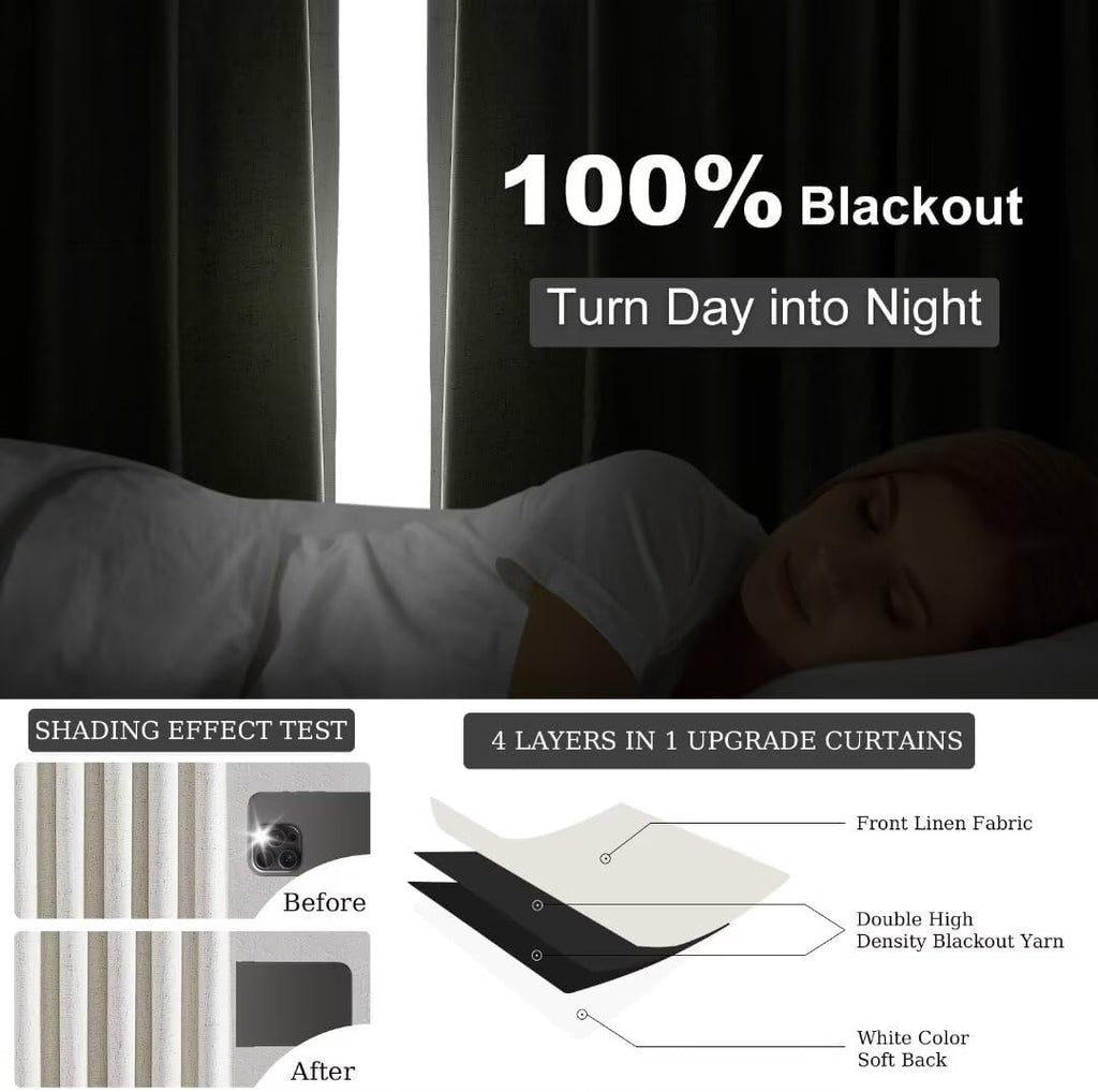 Extral Wide Curtains, Pinch Pleated 100% Blackout Linen Drapery Panels with Hooks, Pinch Pleat Drapes for Patio Sliding Door Large Window Living Room Track, 72" Wx96 L 2 Panel
