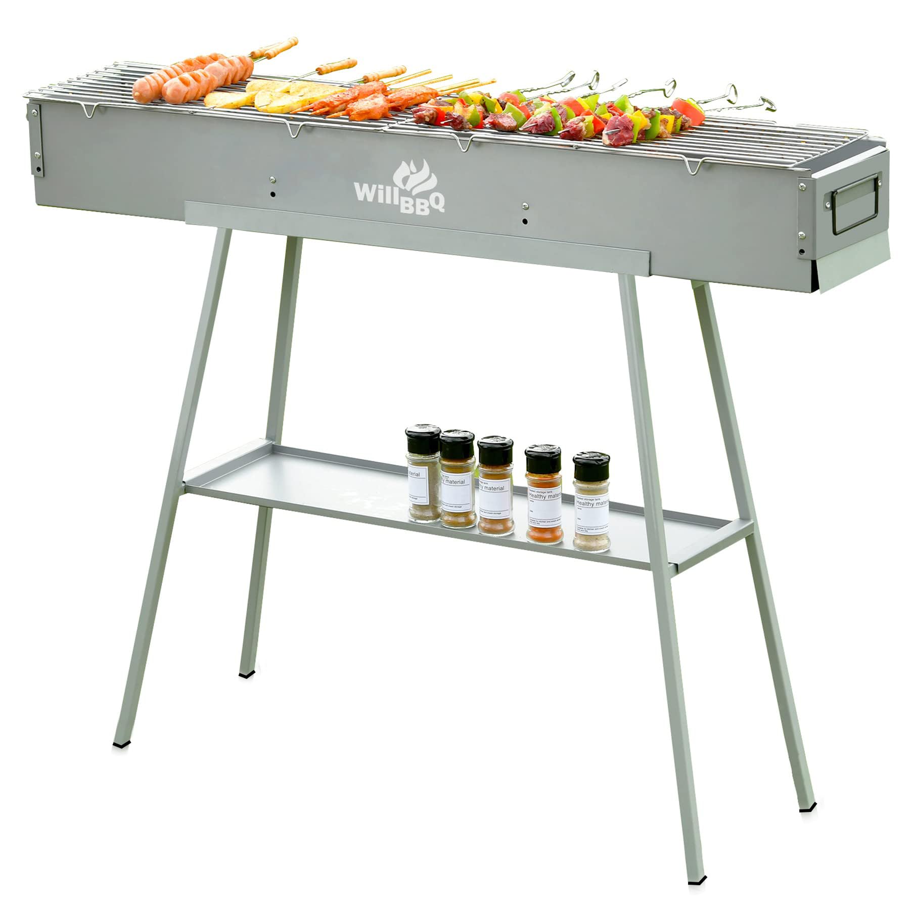 WILLBBQ Charcoal Grill Tailgate Parties, Patio, Beach Barbecues, Backyard Gatherings,Alloy Steel BBQ Barbecue Outdoor Grilling with Durable Support Frame and Dual Adjustable Vents (31.6x7.1x5.1 inch)