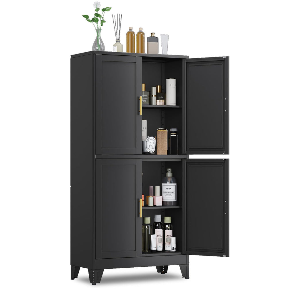 GAIOUS Metal Pantry Cabinet, Kitchen Pantry Storage Cabinets with 2 Door and 3 Adjustable Shelves, White Kitchen Pantry Cabinet, Freestanding Cupboard for Dining Room Living Room Bathroom