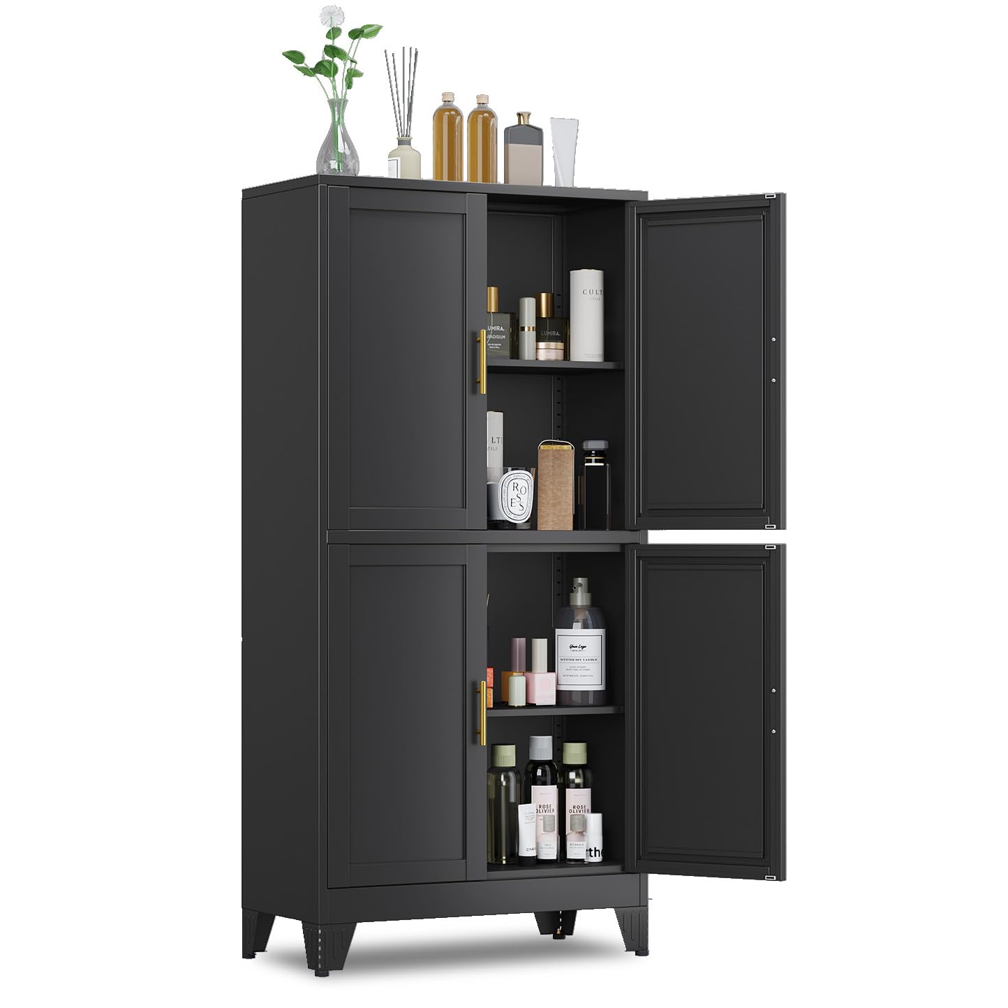 GAIOUS Metal Pantry Cabinet, Kitchen Pantry Storage Cabinets with 2 Door and 3 Adjustable Shelves, White Kitchen Pantry Cabinet, Freestanding Cupboard for Dining Room Living Room Bathroom
