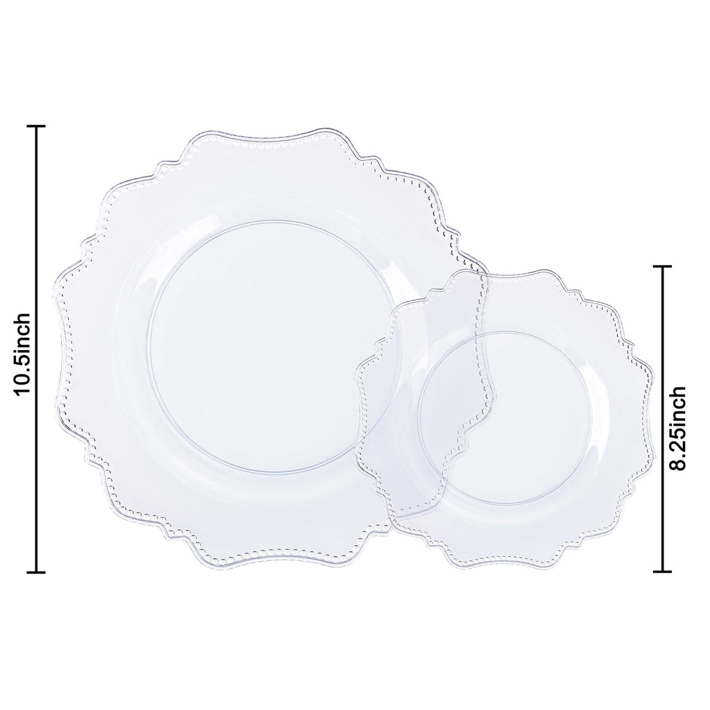 COLOSUS 60PCS White Plastic Plates for 30 guests-Fancy Plastic Beaded Plates,Plastic Plates for Party, Elegant White plates,Include 30 PCS 10.5" Dinner plates & 30PCS 8.25" Dessert plates for easter