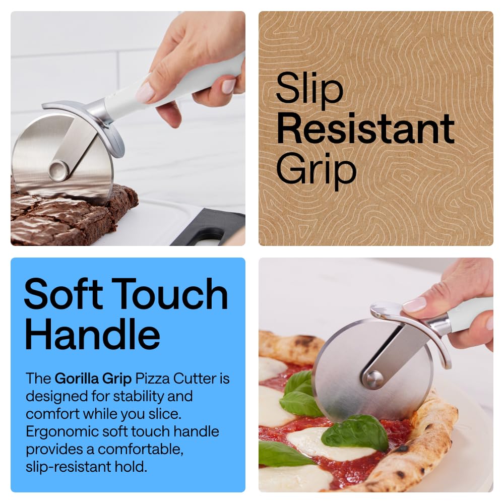 GORILLA GRIP BPA-Free Large Pizza Cutter Wheel, 9 Inch, Sharp Stainless Steel Blade, Slip Resistant Handle with Thumb Guard Protection, Slice Thick or Thin Pizzas, Pie, Pastries in Seconds, Black