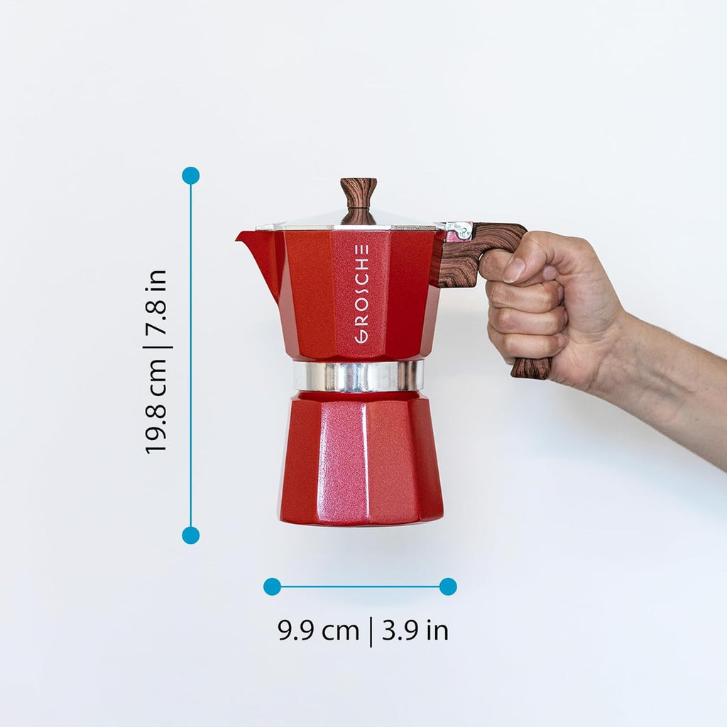 GROSCHE Milano Moka pot, Stovetop Espresso maker, Greca Coffee Maker, Stovetop coffee maker and espresso maker percolator (Grey, 6 cup)