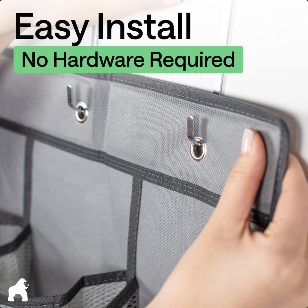 GORILLA GRIP Over the Door Shoe Organizer, 24 Large Breathable Mesh Pockets, Space Saving Hanging Storage Holder, Closet Rack Hanger Holds Up to 40 lbs, Hangs on Closets for Shoes, Accessories, Black