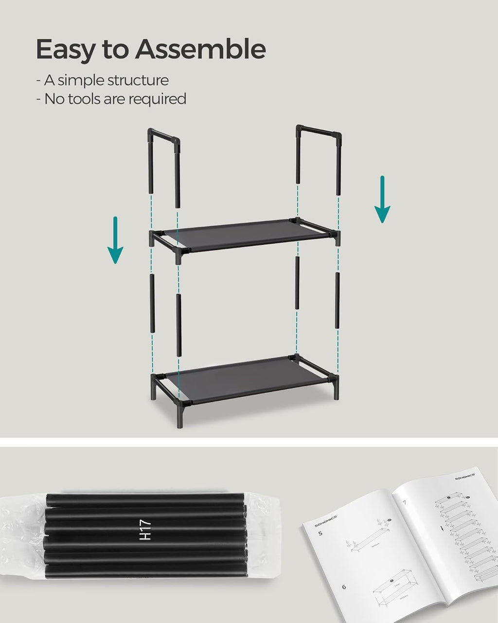SONGMICS Shoe Rack, 10-Tier Shoe Shelf, Shoe Storage Organizer, 11 x 17.7 x 68 Inches, Metal Frame, Non-Woven Fabric Shelves, for Entryway, Bedroom, Black ULSH010B02