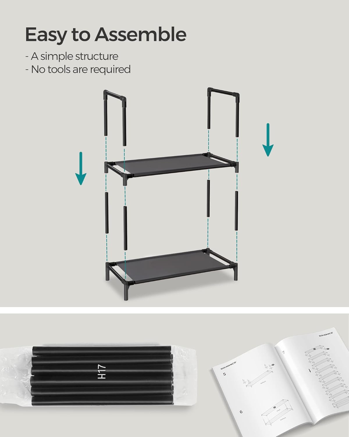 SONGMICS Shoe Rack, 10-Tier Shoe Shelf, Shoe Storage Organizer, 11 x 17.7 x 68 Inches, Metal Frame, Non-Woven Fabric Shelves, for Entryway, Bedroom, Black ULSH010B02