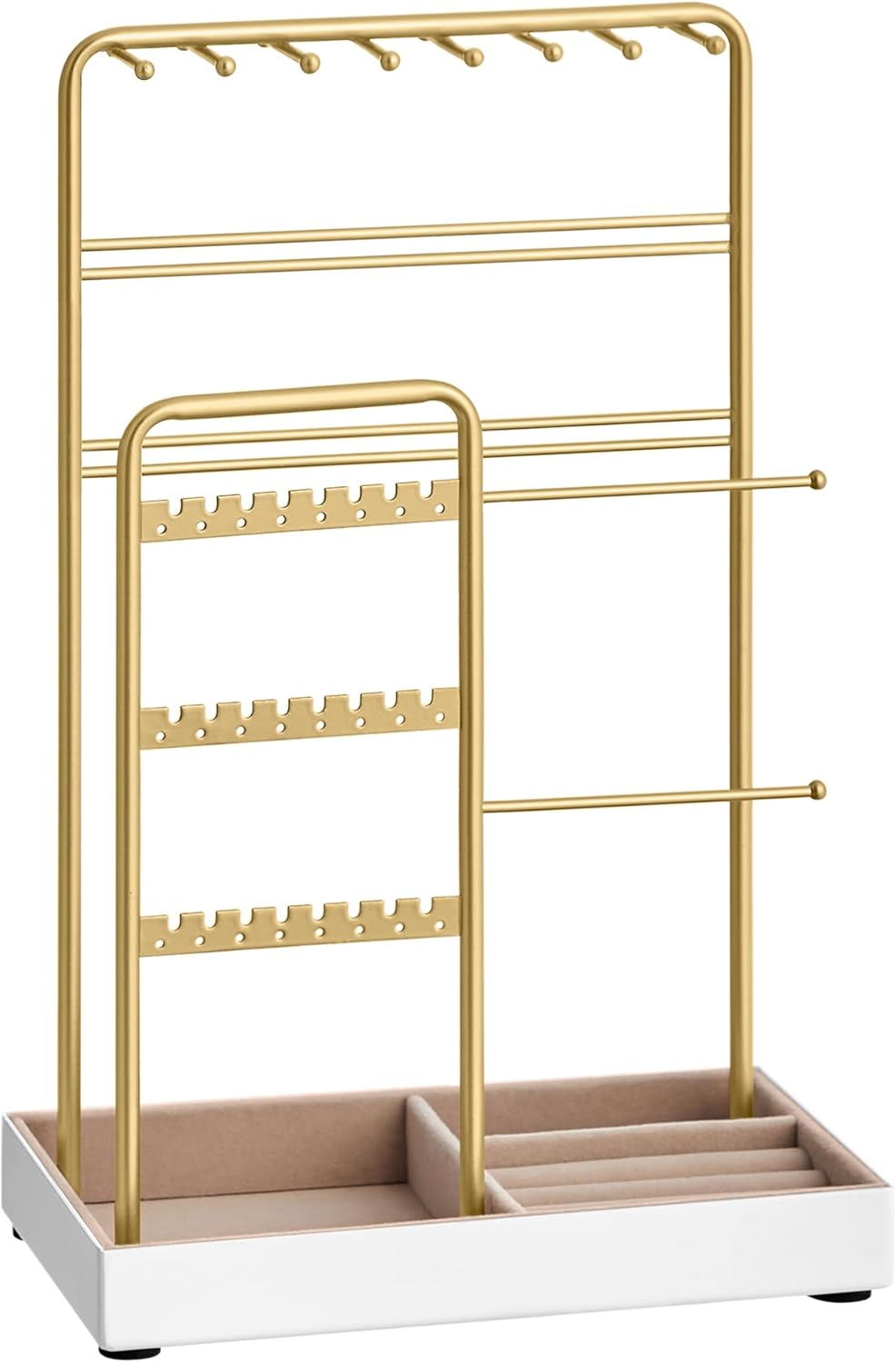 SONGMICS Jewelry Holder, Jewelry Organizer, Jewelry Display Stand with Metal Frame, Velvet Tray, Necklace Earring Bracelet Holder, for Studs, Rings, Gift Idea, Pale Gold UJJS021A01
