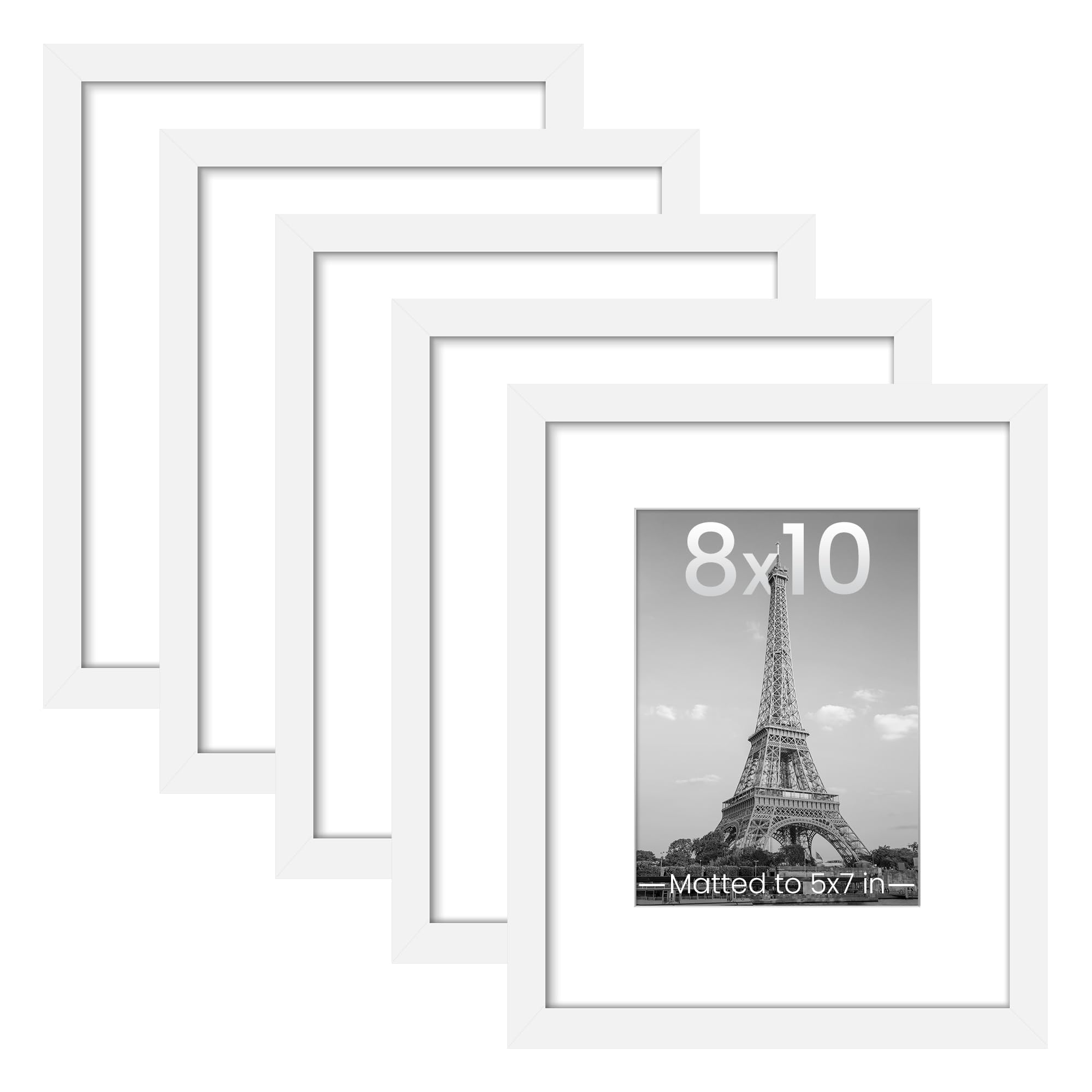 upsimples 8x10 Picture Frame Set of 5, Display Pictures 5x7 with Mat or 8 x 10 Without, Wall Gallery Photo Frames, Black