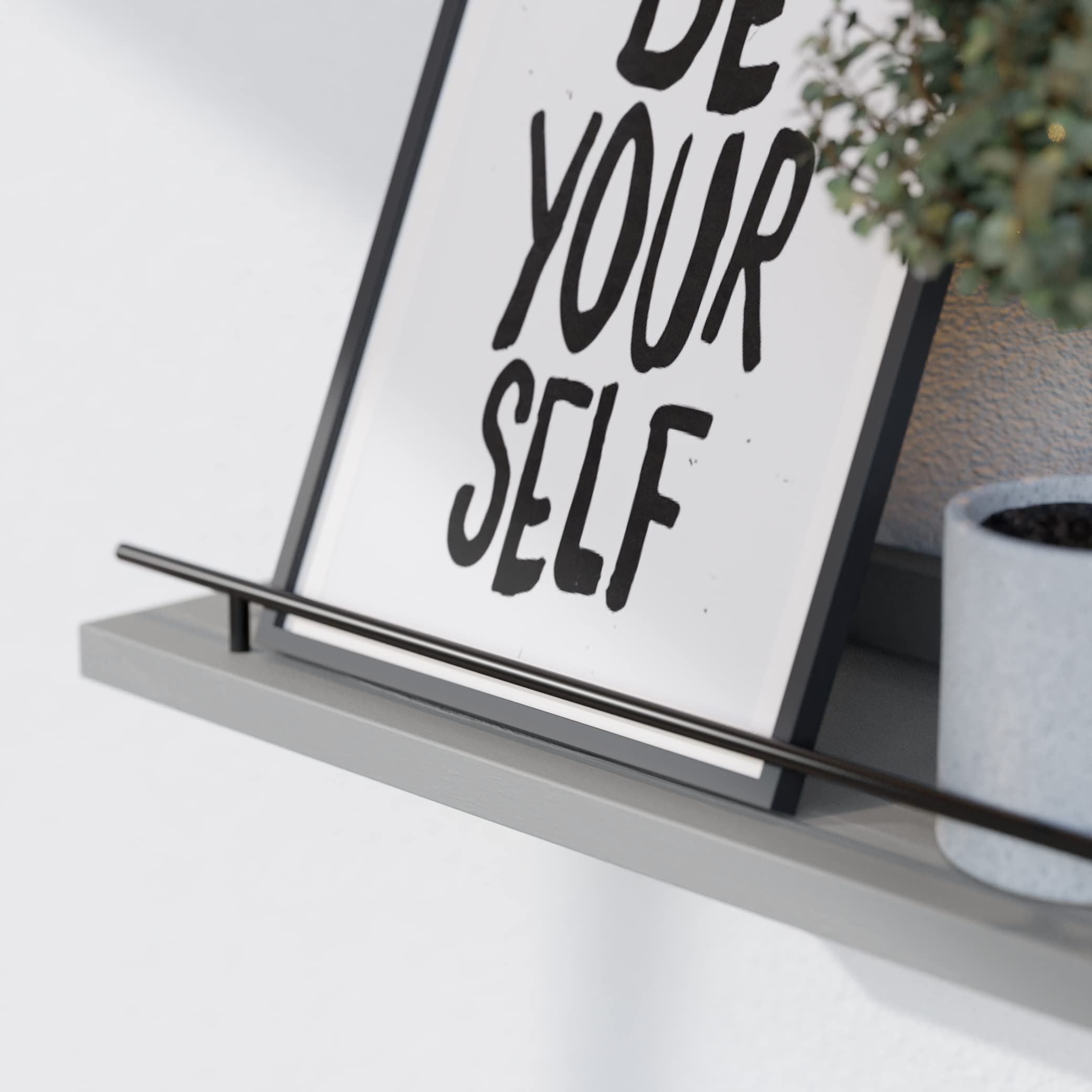 WOPITUES Floating Shelves with Black Metal Guardrail, Shelves for Wall Decor Set of 3, Wall Shelves for Bedroom, Bathroom, Kitchen, Living Room, Plants, Picture Frames, Art- Black