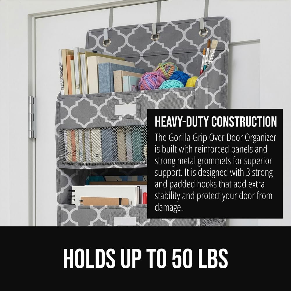 GORILLA GRIP Over the Door Shoe Organizer, 24 Large Breathable Mesh Pockets, Space Saving Hanging Storage Holder, Closet Rack Hanger Holds Up to 40 lbs, Hangs on Closets for Shoes, Accessories, Black