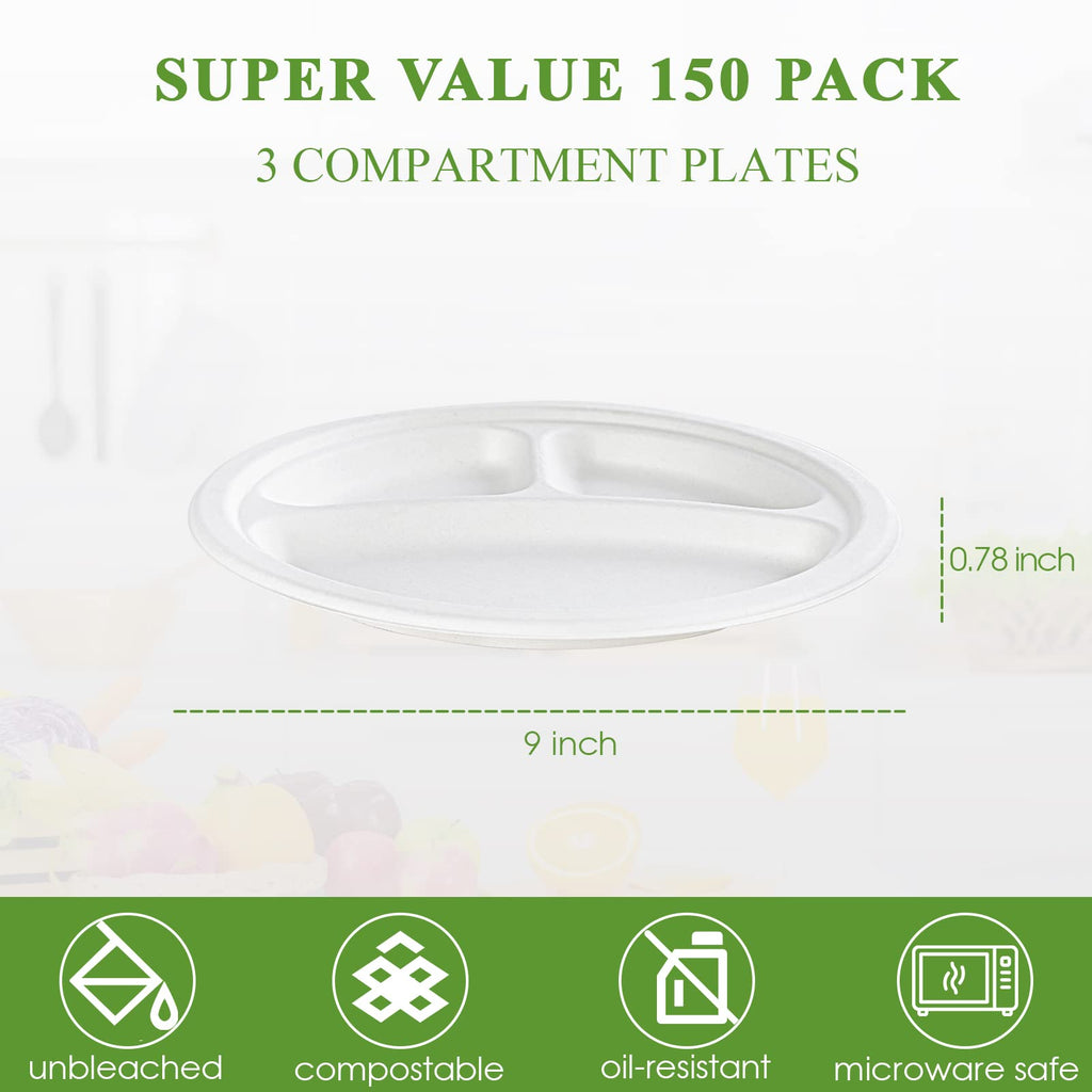 Vplus 200 Pack Paper Plates 7 inch 100% Compostable, Heavy-Duty Disposable Paper Plates Bagasse Natural Biodegradable Eco-Friendly Sugarcane