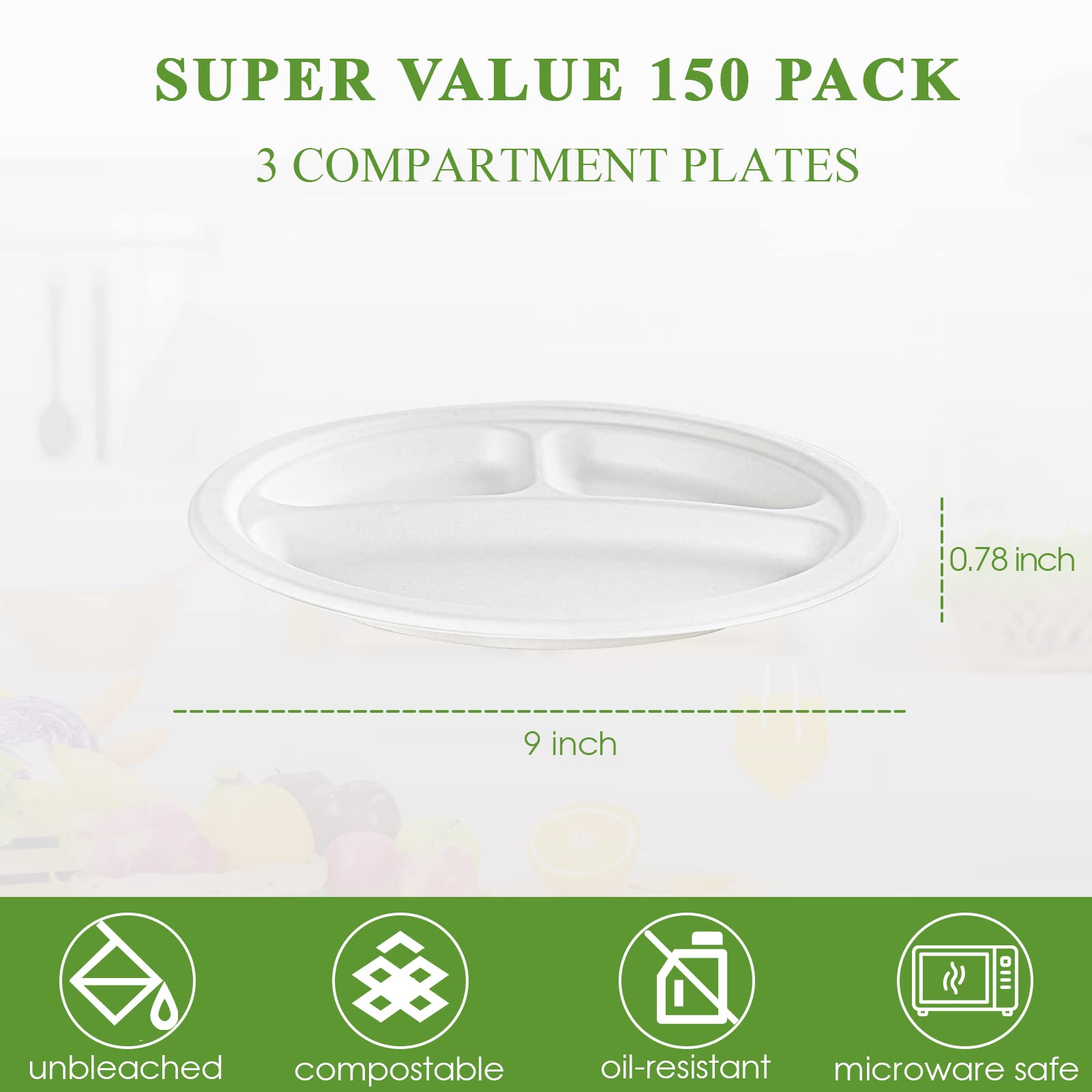Vplus 200 Pack Paper Plates 7 inch 100% Compostable, Heavy-Duty Disposable Paper Plates Bagasse Natural Biodegradable Eco-Friendly Sugarcane