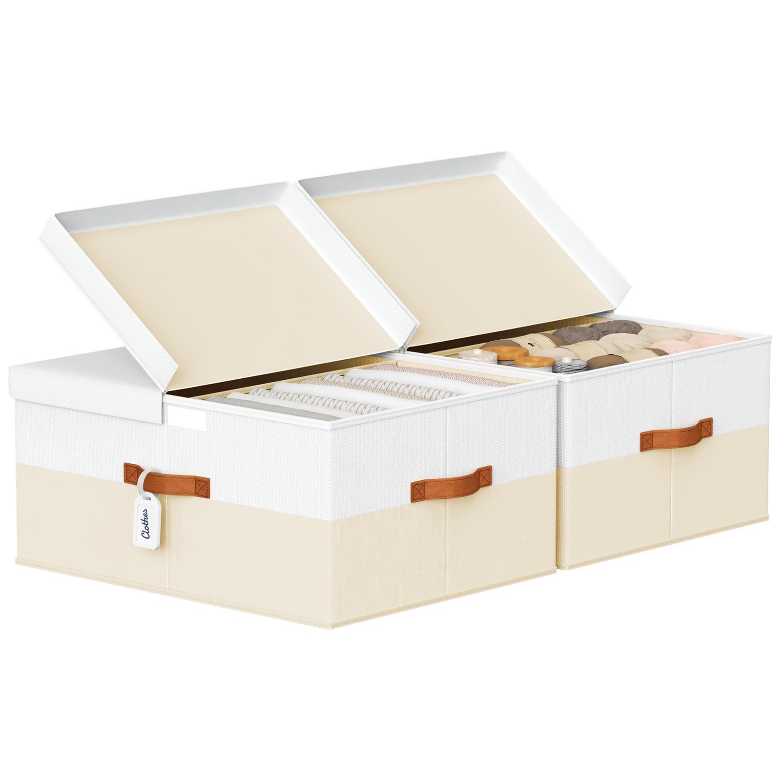 Homsorout Extra Large Storage Bins - 2 Pack Closet Storage Boxes with Double-Open Lid & Divider Board, Stackable Colthes Storage Organizer, Fabric Basket with Label Tag for Home, Laundry