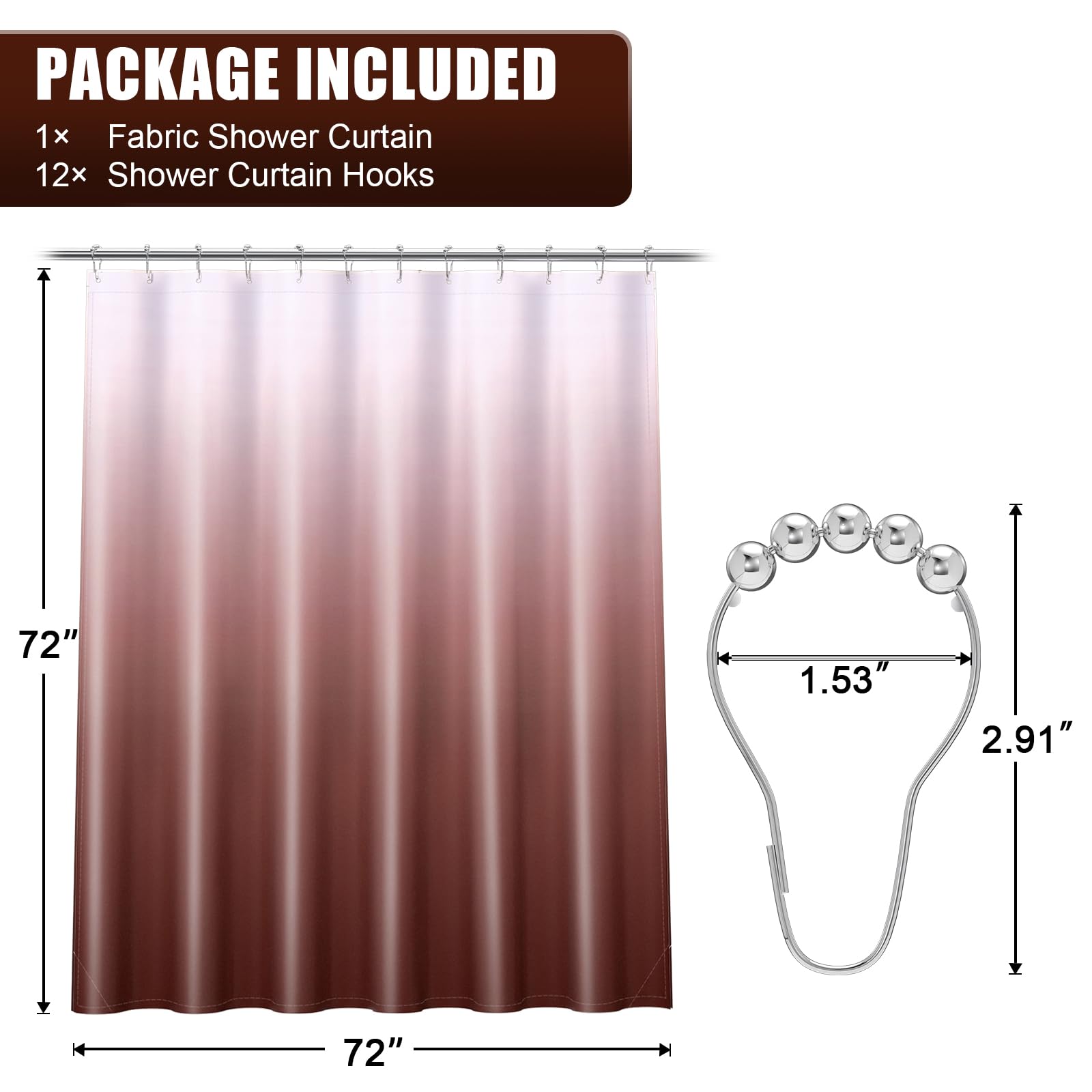 OLANLY Luxury Black and Grey Ombre Shower Curtain Sets with 12 Hooks, Waterproof and Washable Decorative Shower Curtains for Bathroom, 72x72 Inches