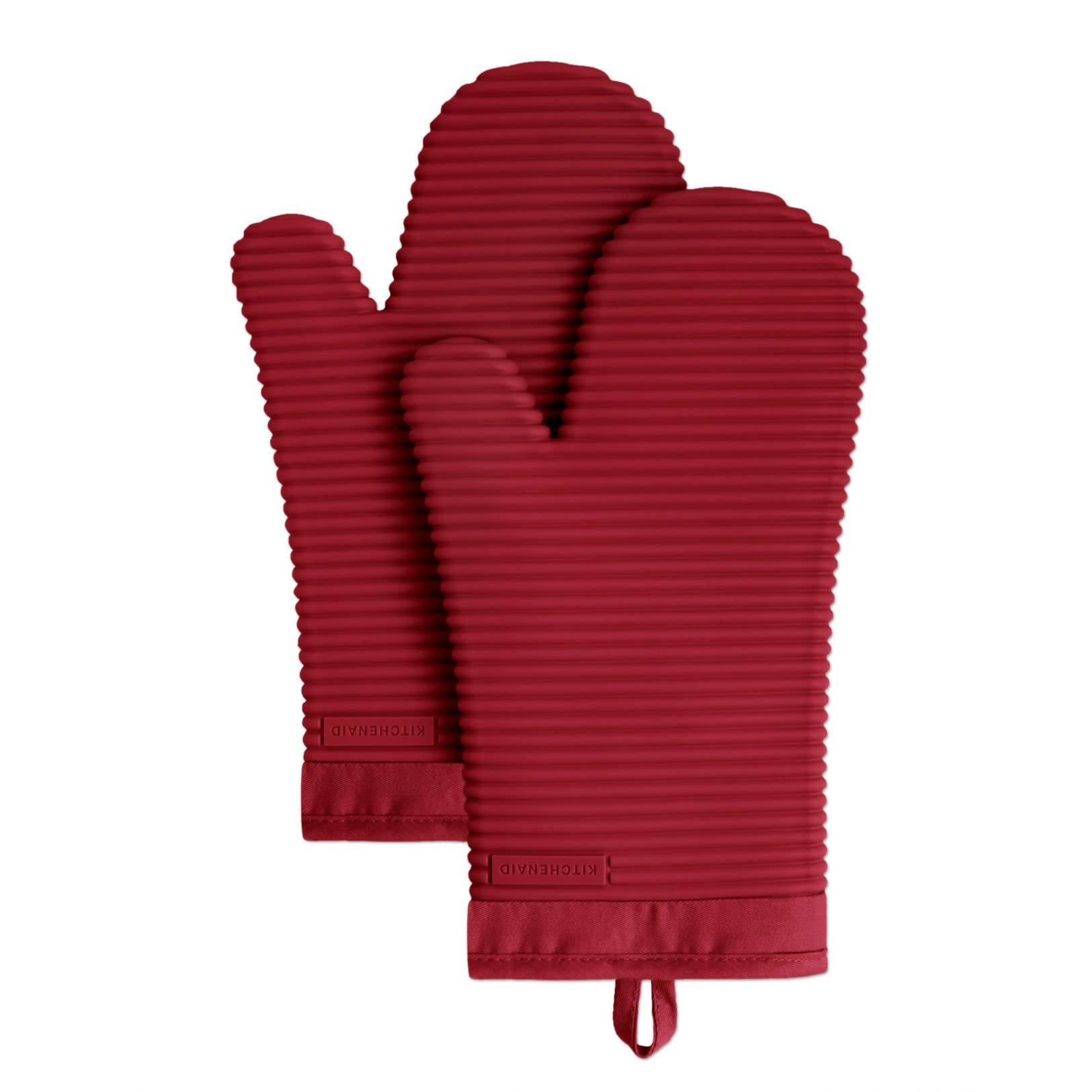 KITCHENAID Ribbed Soft Silicone Oven Mitt 2-Pack Set, 7.5"x13", Milkshake